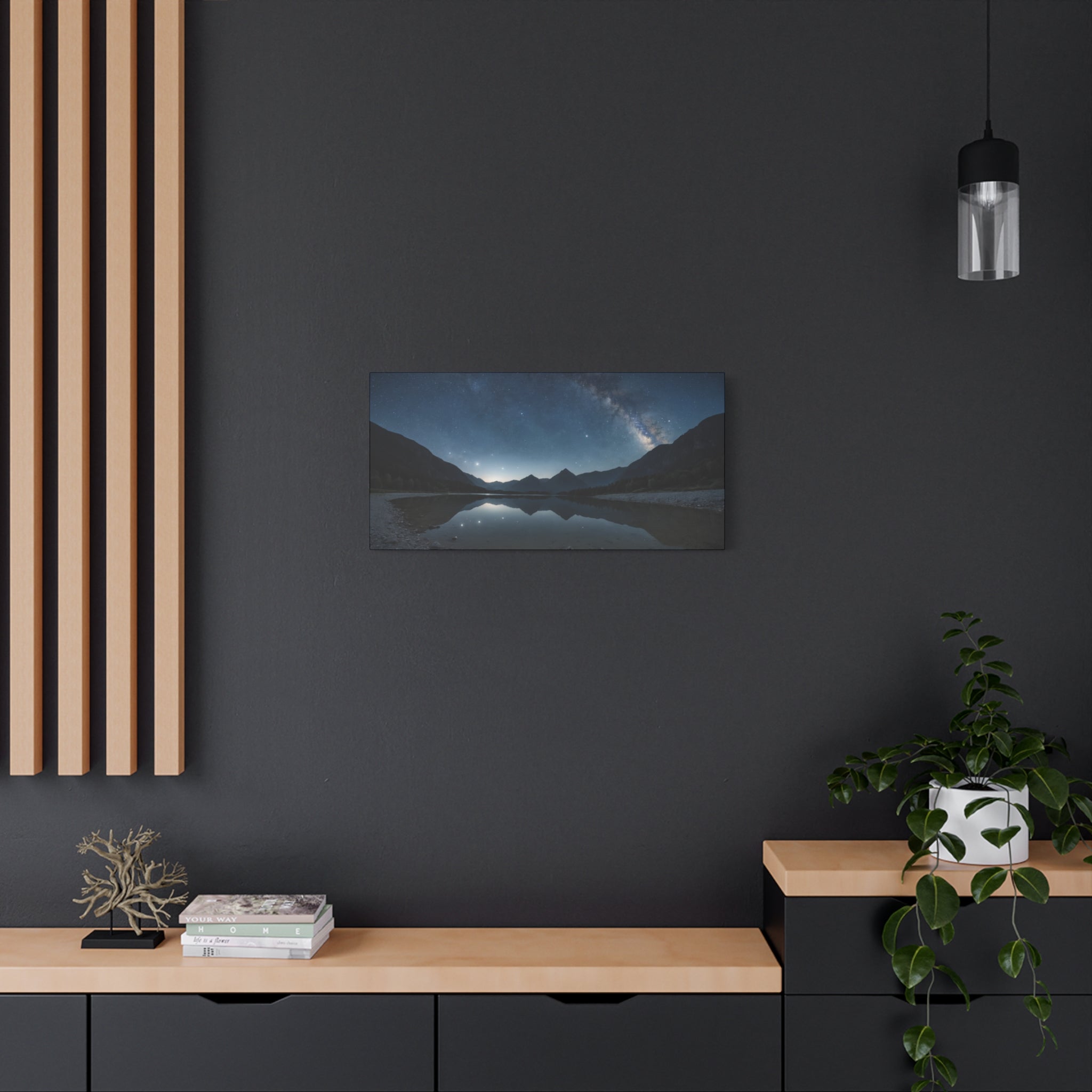 Milky Way Over the Mountains – Starry Night Sky Reflection Poster, Nature Landscape Wall Art Print