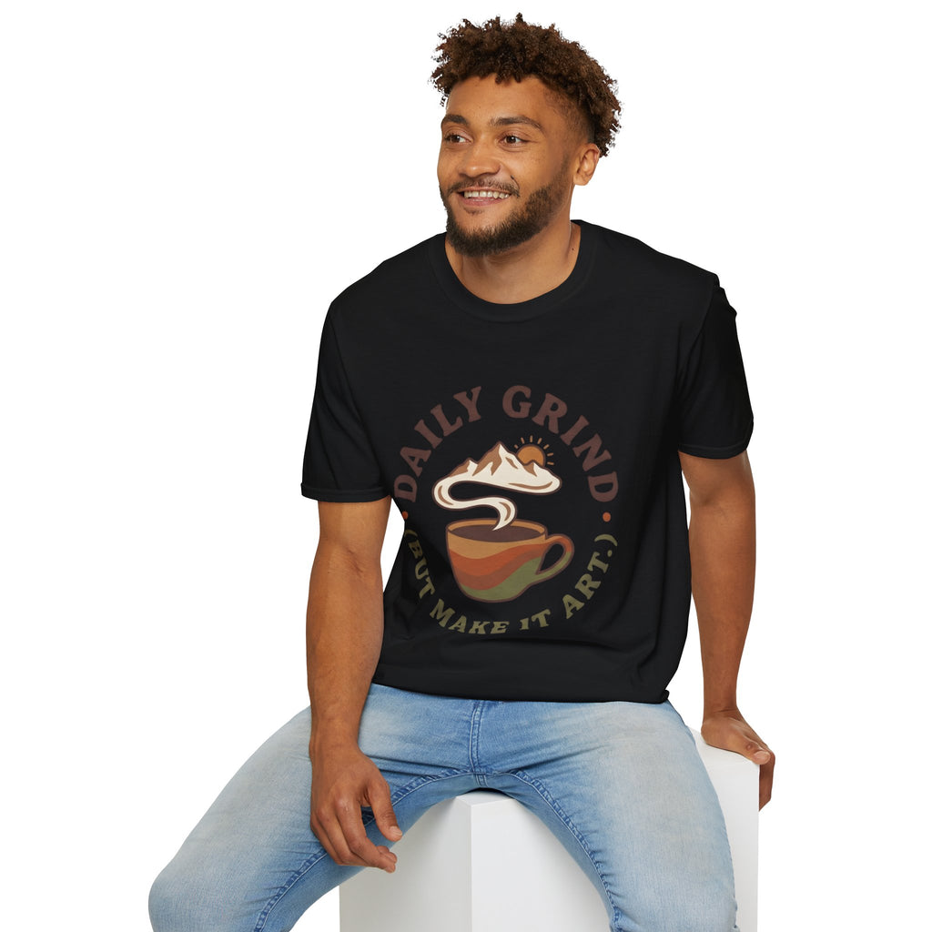 Coffee T-Shirt — "Daily Grind (But Make It Art)" Retro Cafe Tee