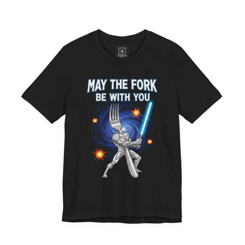 “May The Fork Be With You” Muscular Fork Warrior Sci-Fi Parody Tee