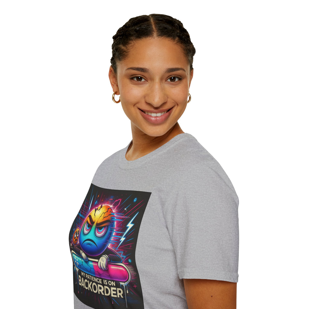My Patience Is On Backorder T-Shirt — Funny Angry Emoji Graphic Tee