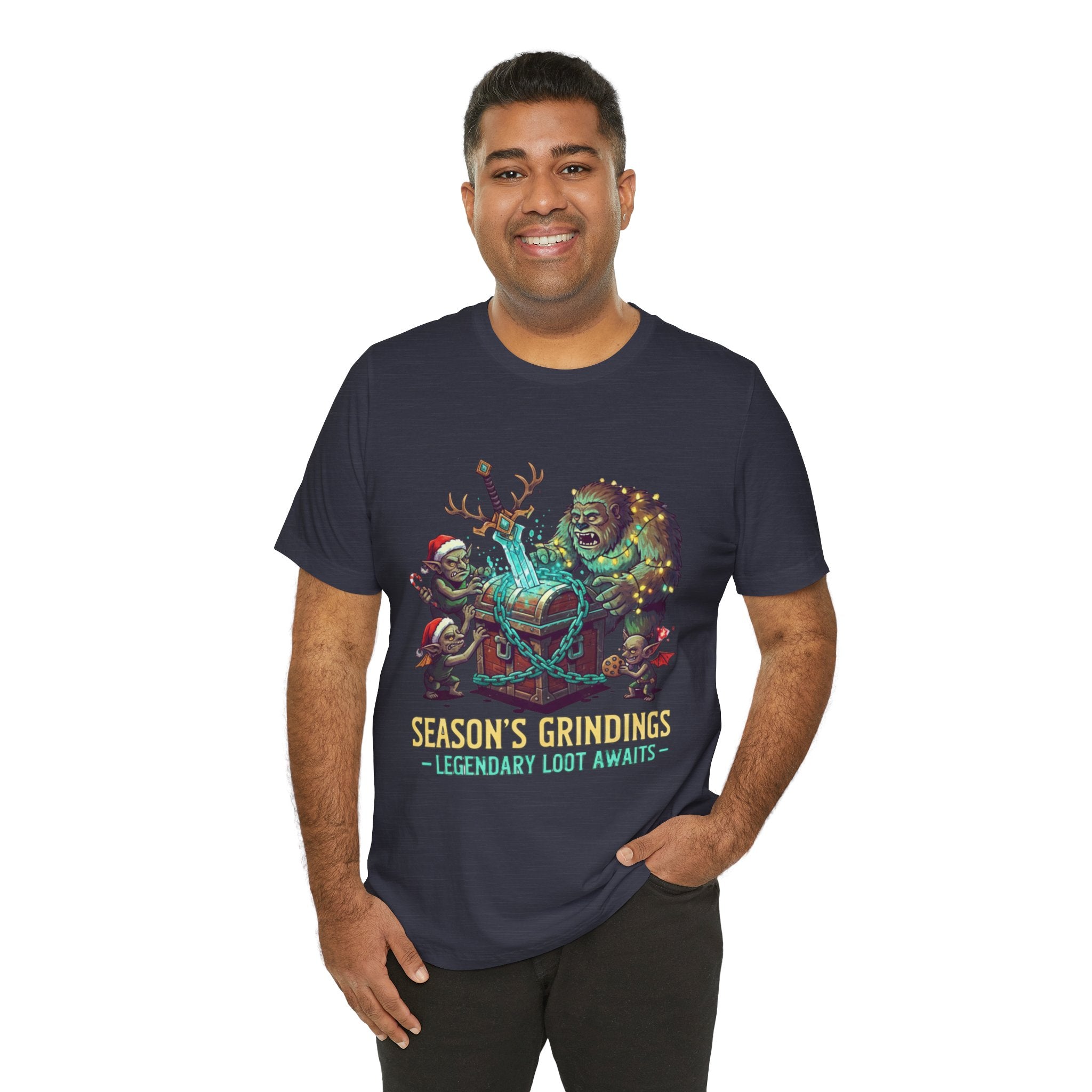 Season’s Grindings Tee — “Season’s Grindings: Legendary Loot Awaits” Holiday Gamer T-Shirt