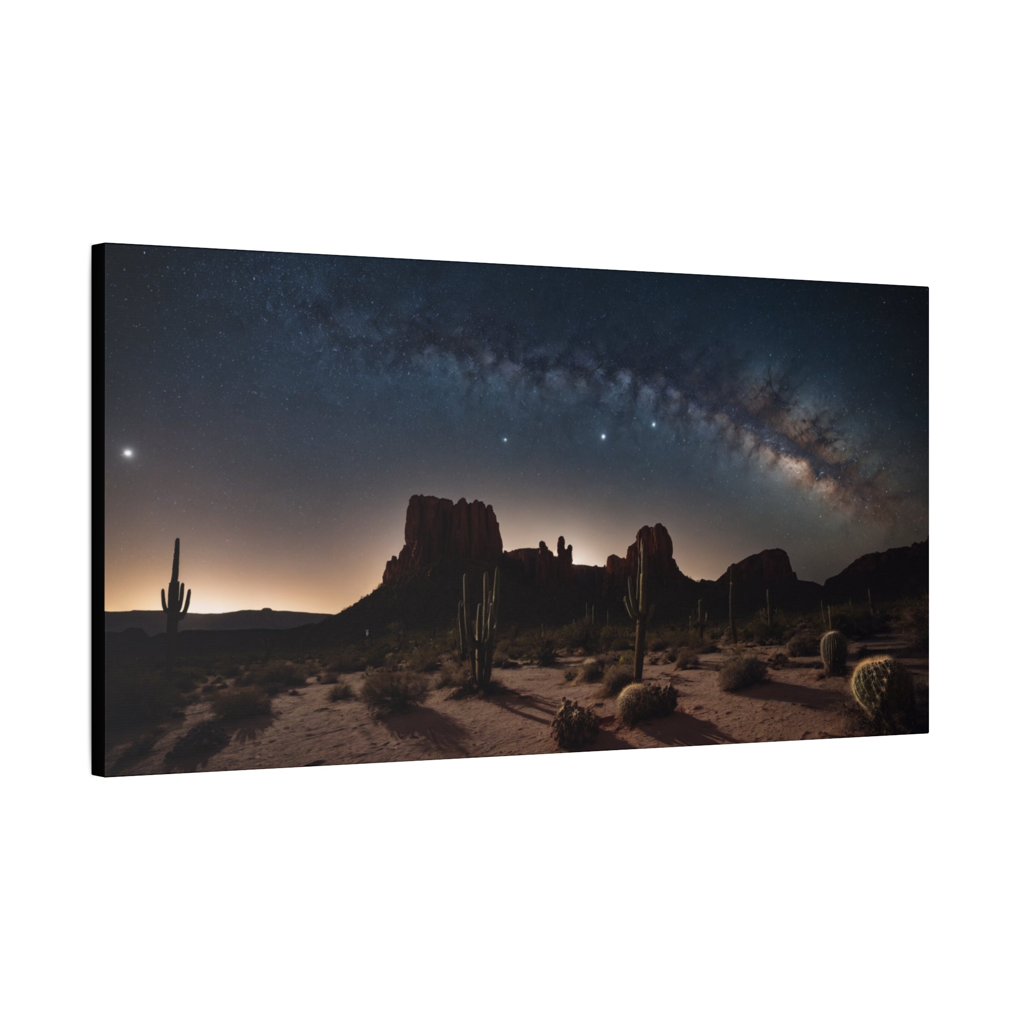 Desert Night Sky – Milky Way Over Cactus & Red Rock Landscape Poster Print, Southwest Astronomy Wall Art
