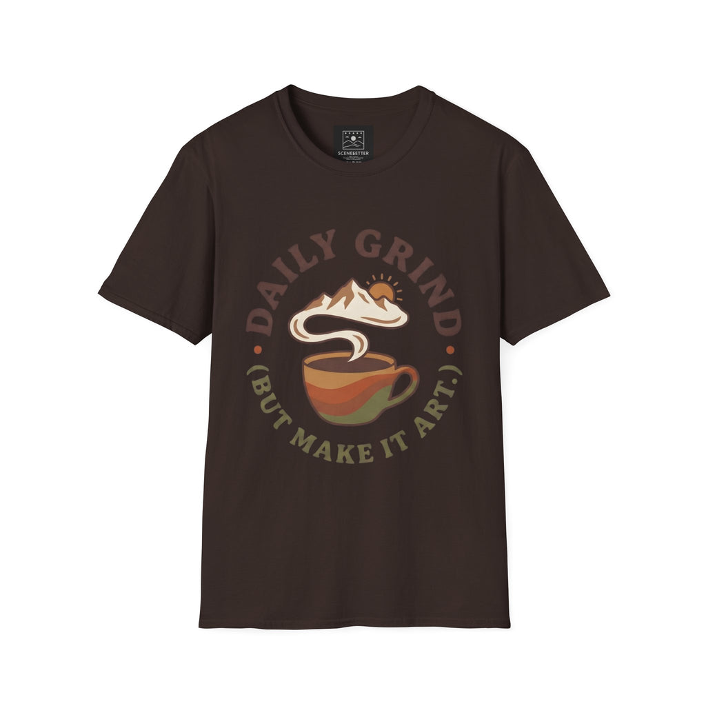 Coffee T-Shirt — "Daily Grind (But Make It Art)" Retro Cafe Tee