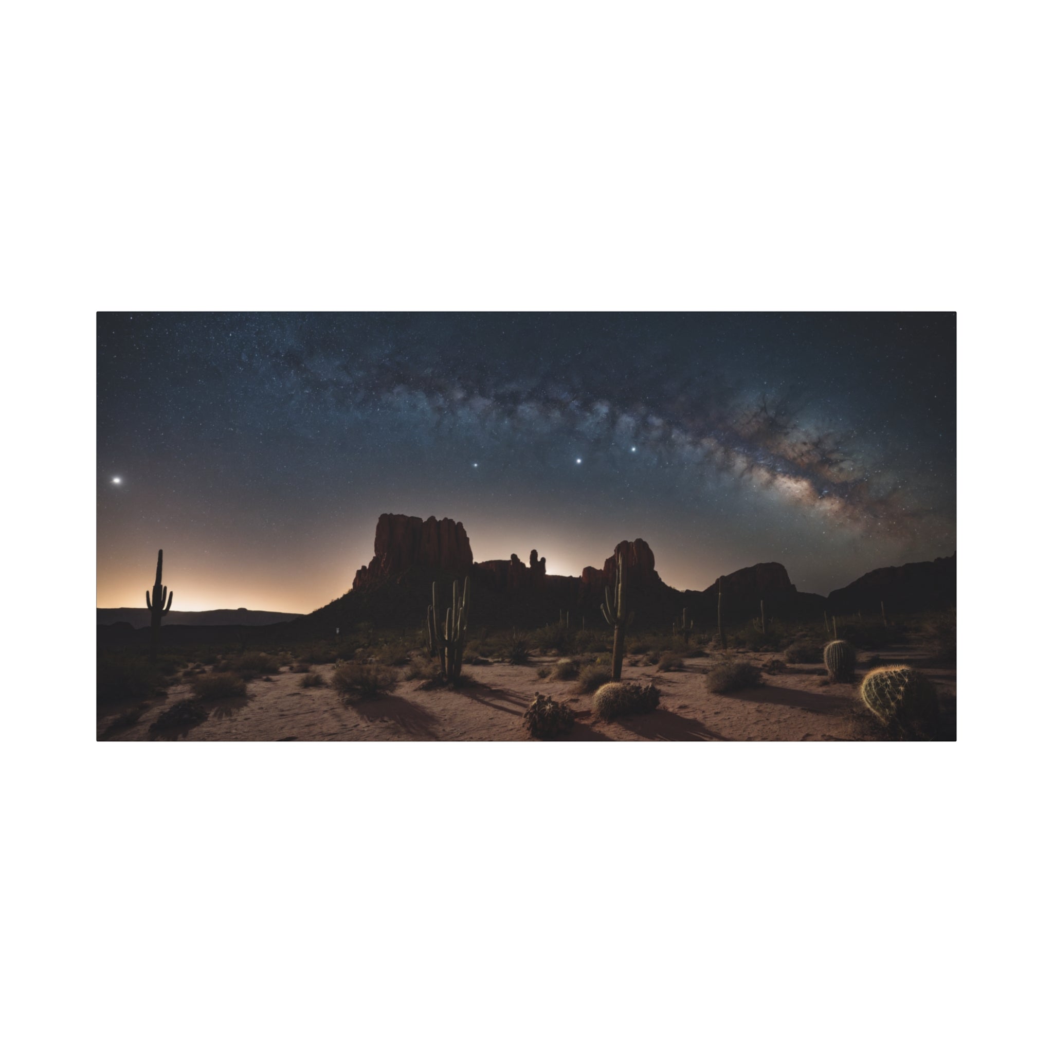 Desert Night Sky – Milky Way Over Cactus & Red Rock Landscape Poster Print, Southwest Astronomy Wall Art