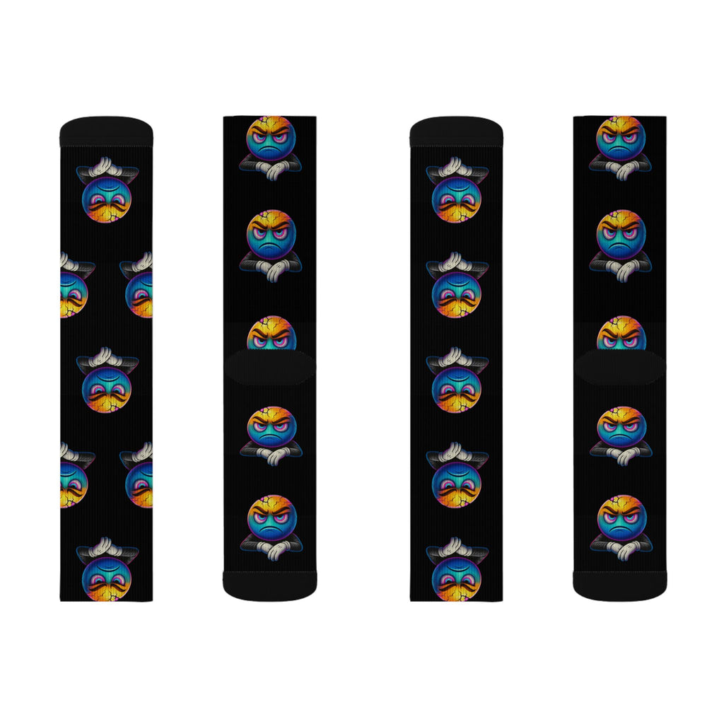 Cracked Emoji Mood Socks – Angry Face Pattern Crew Socks