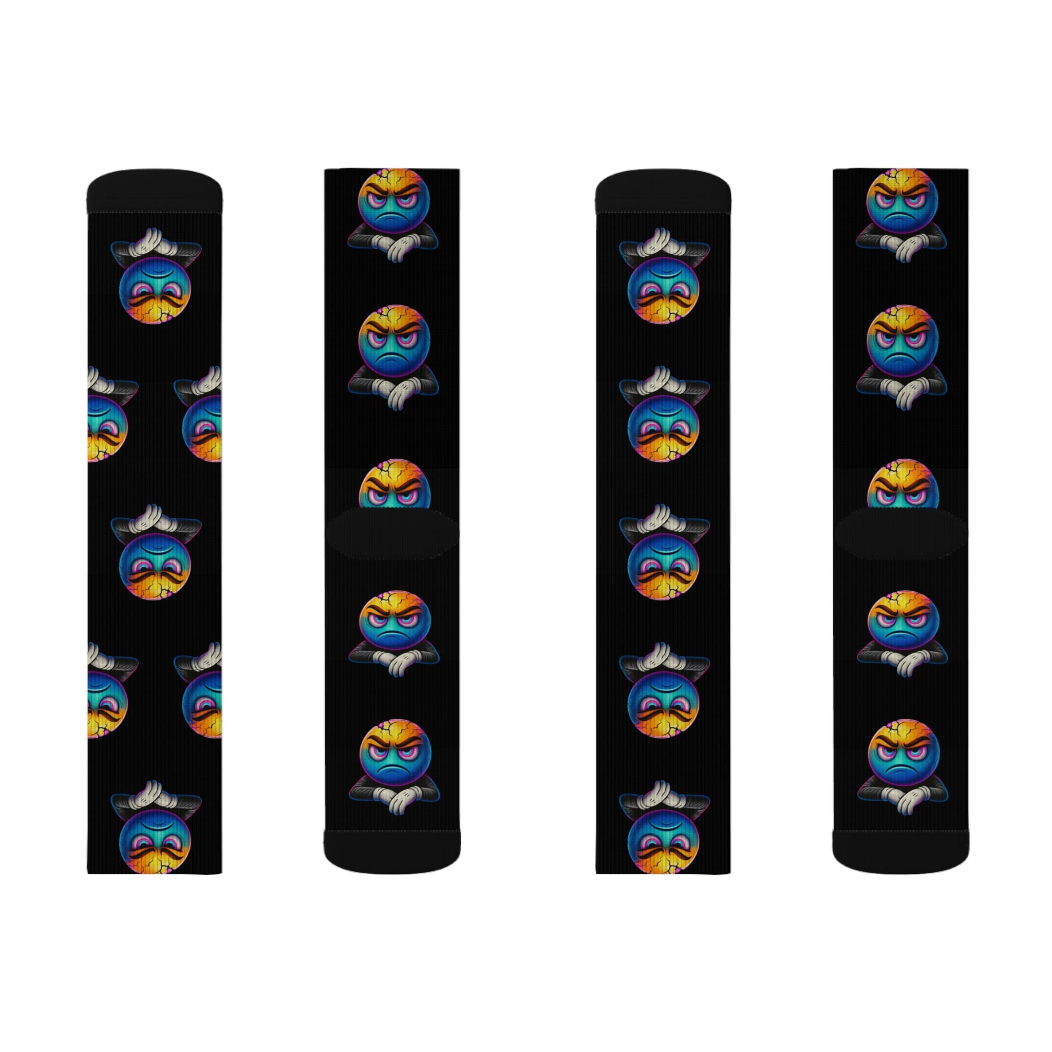 Cracked Emoji Mood Socks – Angry Face Pattern Crew Socks