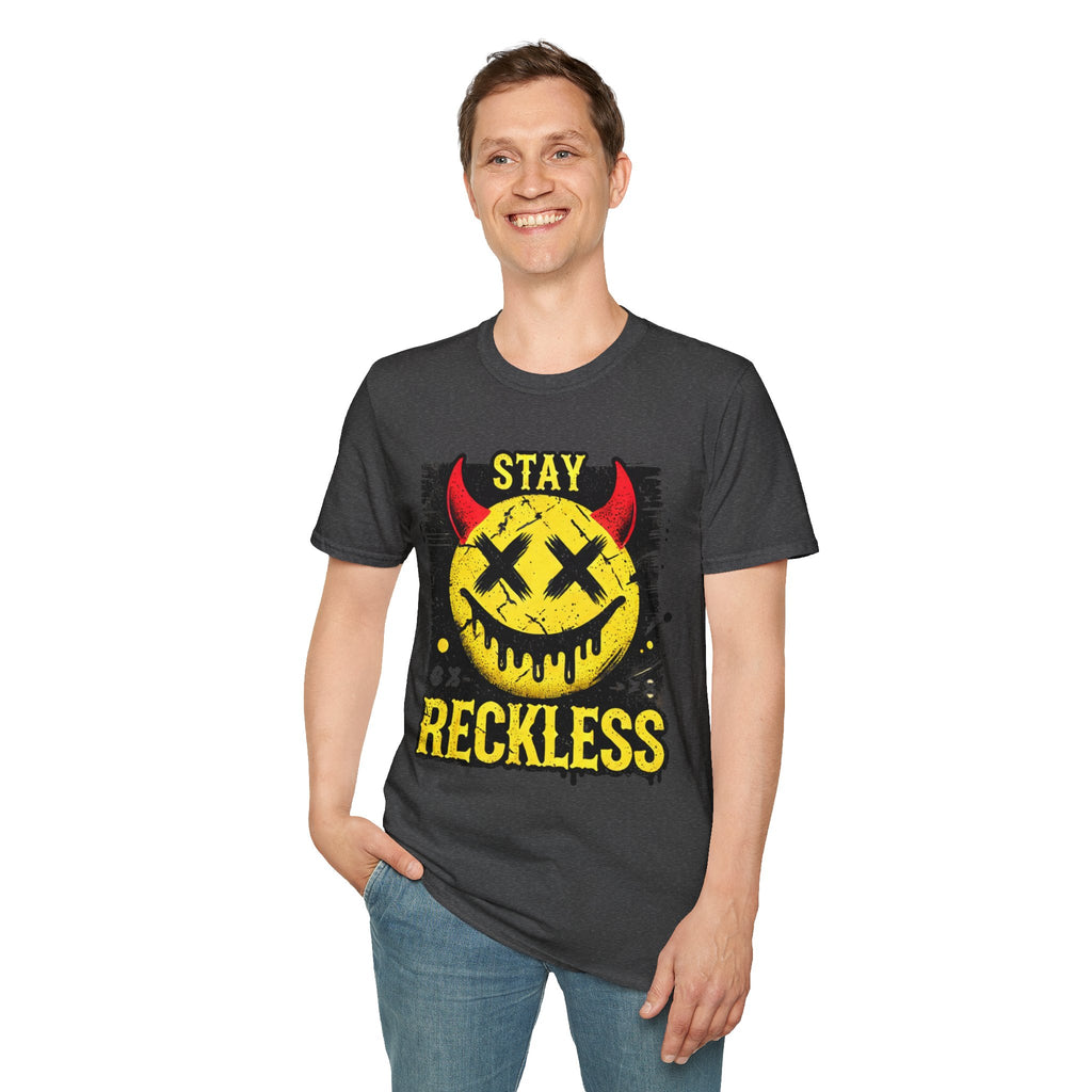 Stay Reckless – Grunge Devil Smiley Streetwear Tee
