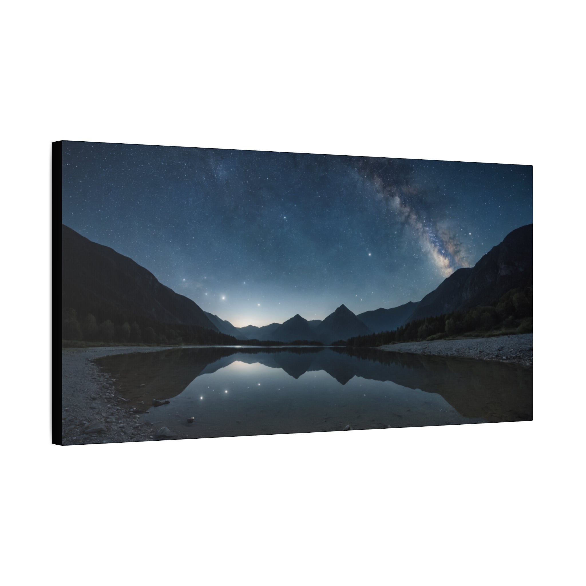 Milky Way Over the Mountains – Starry Night Sky Reflection Poster, Nature Landscape Wall Art Print