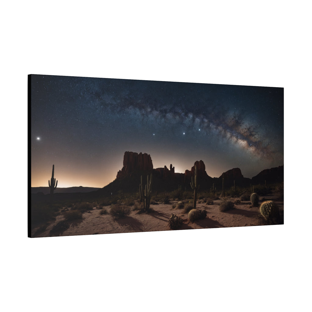 Desert Night Sky – Milky Way Over Cactus & Red Rock Landscape Poster Print, Southwest Astronomy Wall Art