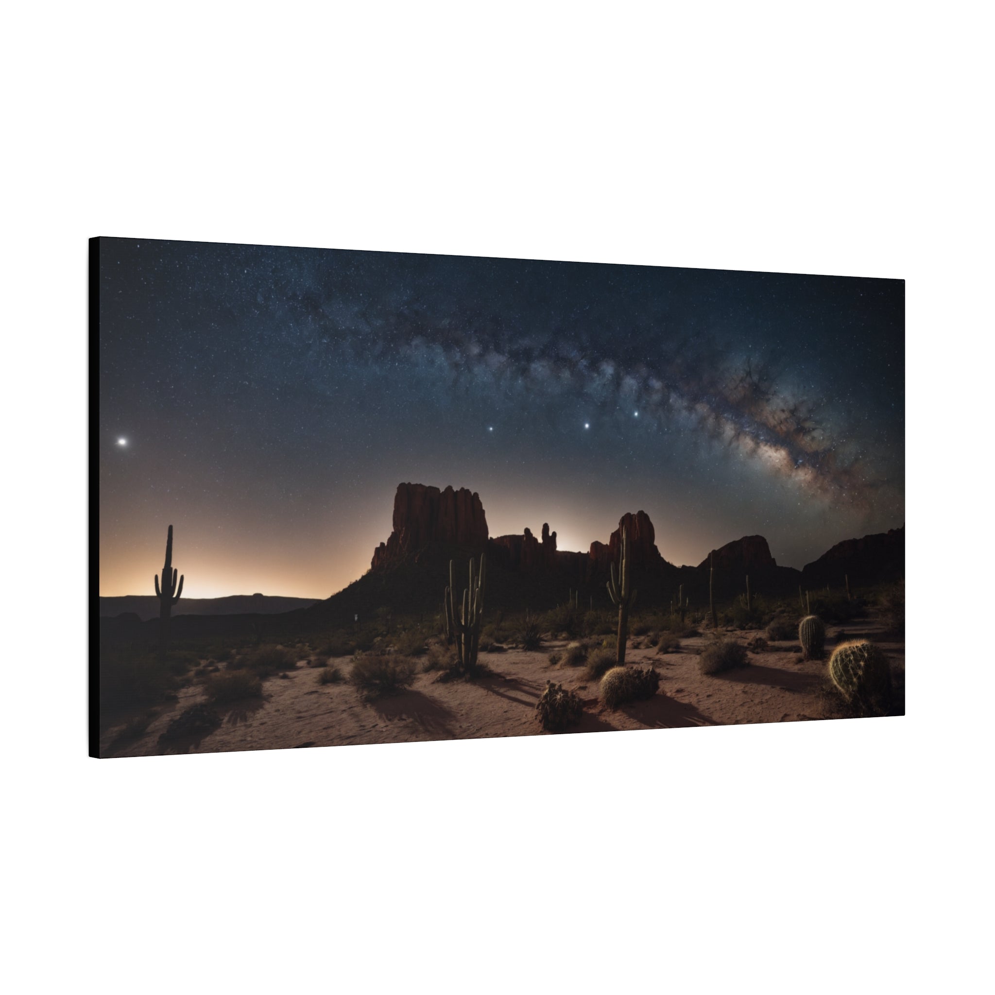 Desert Night Sky – Milky Way Over Cactus & Red Rock Landscape Poster Print, Southwest Astronomy Wall Art