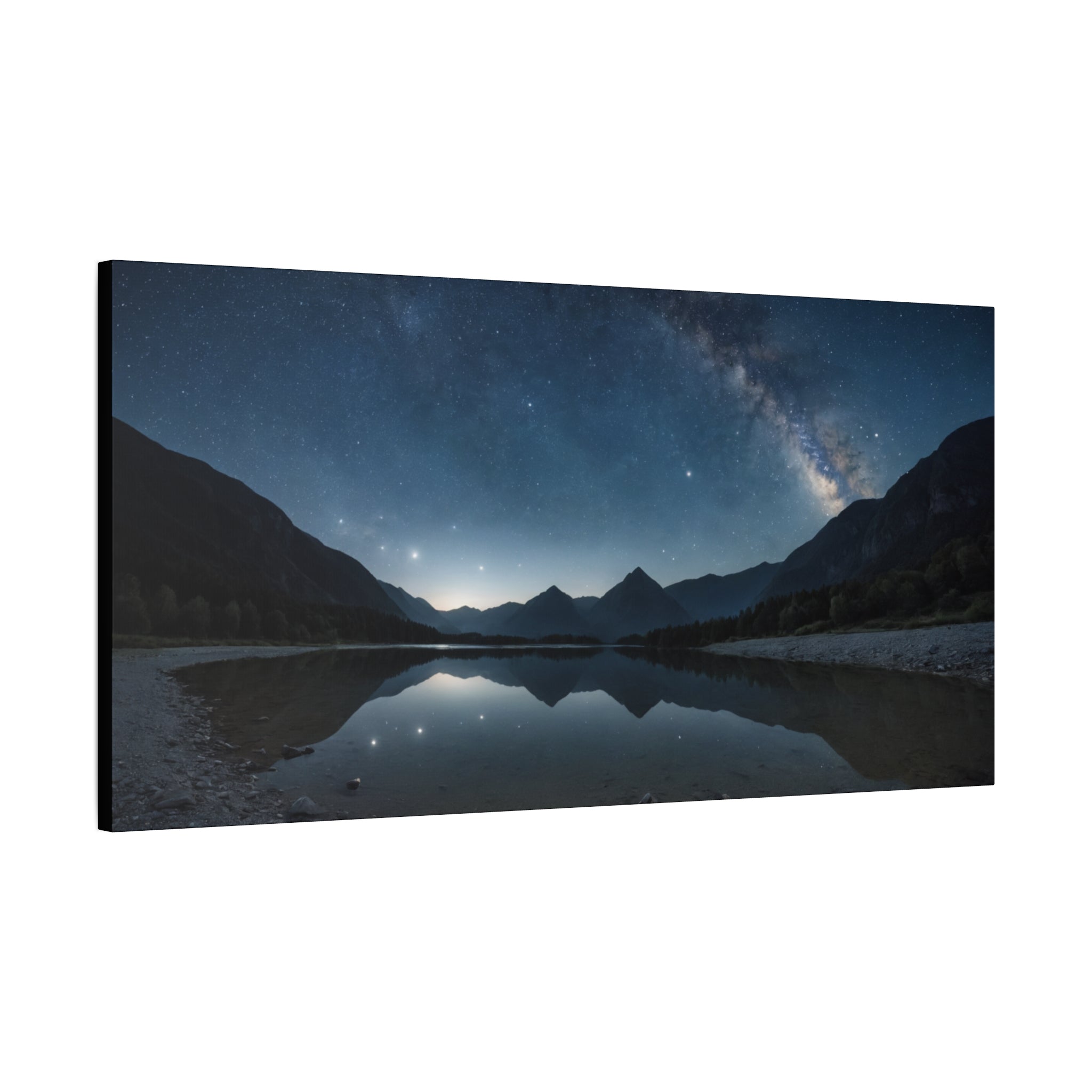 Milky Way Over the Mountains – Starry Night Sky Reflection Poster, Nature Landscape Wall Art Print