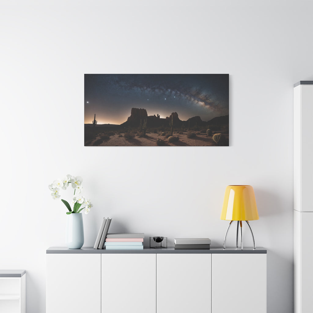 Desert Night Sky – Milky Way Over Cactus & Red Rock Landscape Poster Print, Southwest Astronomy Wall Art