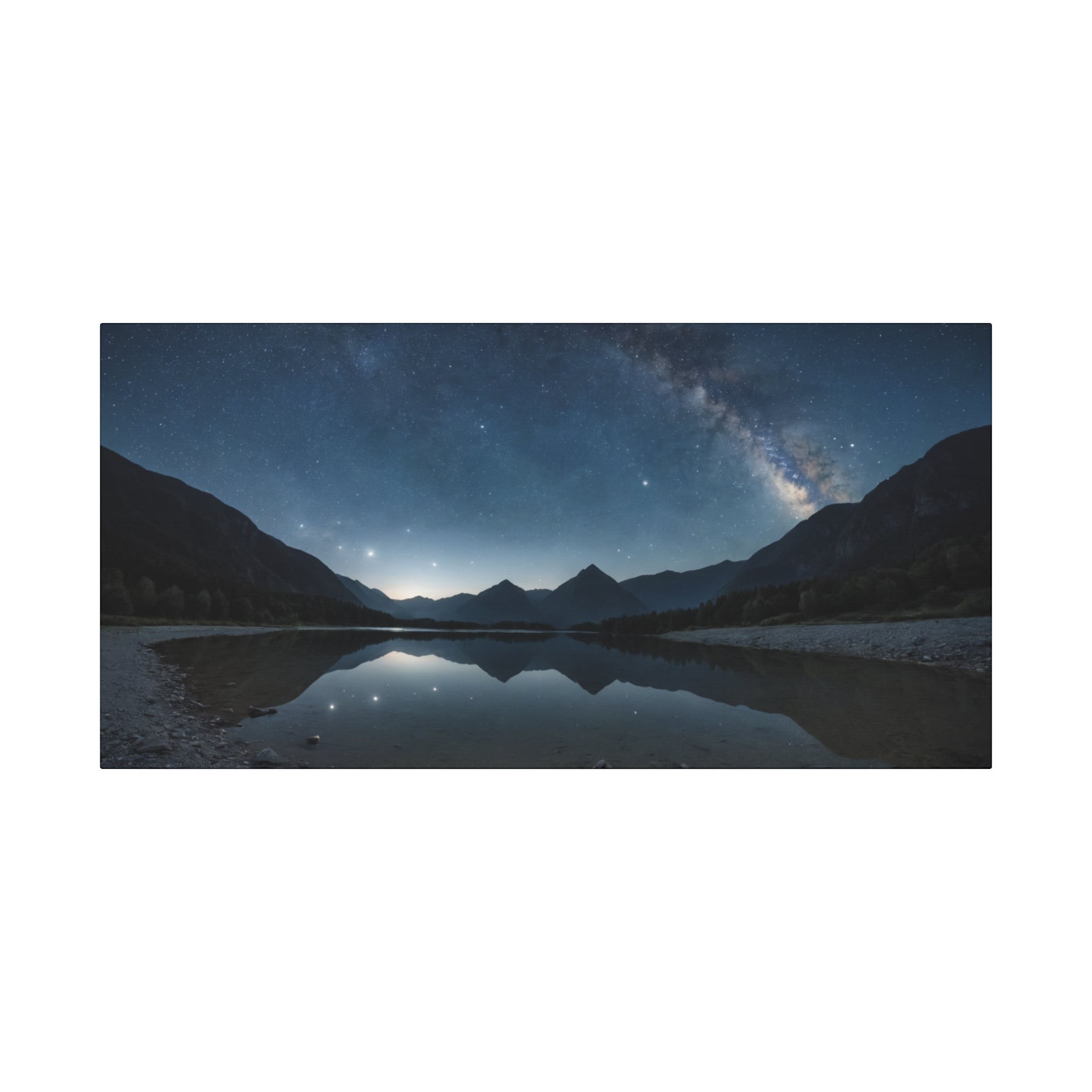 Milky Way Over the Mountains – Starry Night Sky Reflection Poster, Nature Landscape Wall Art Print