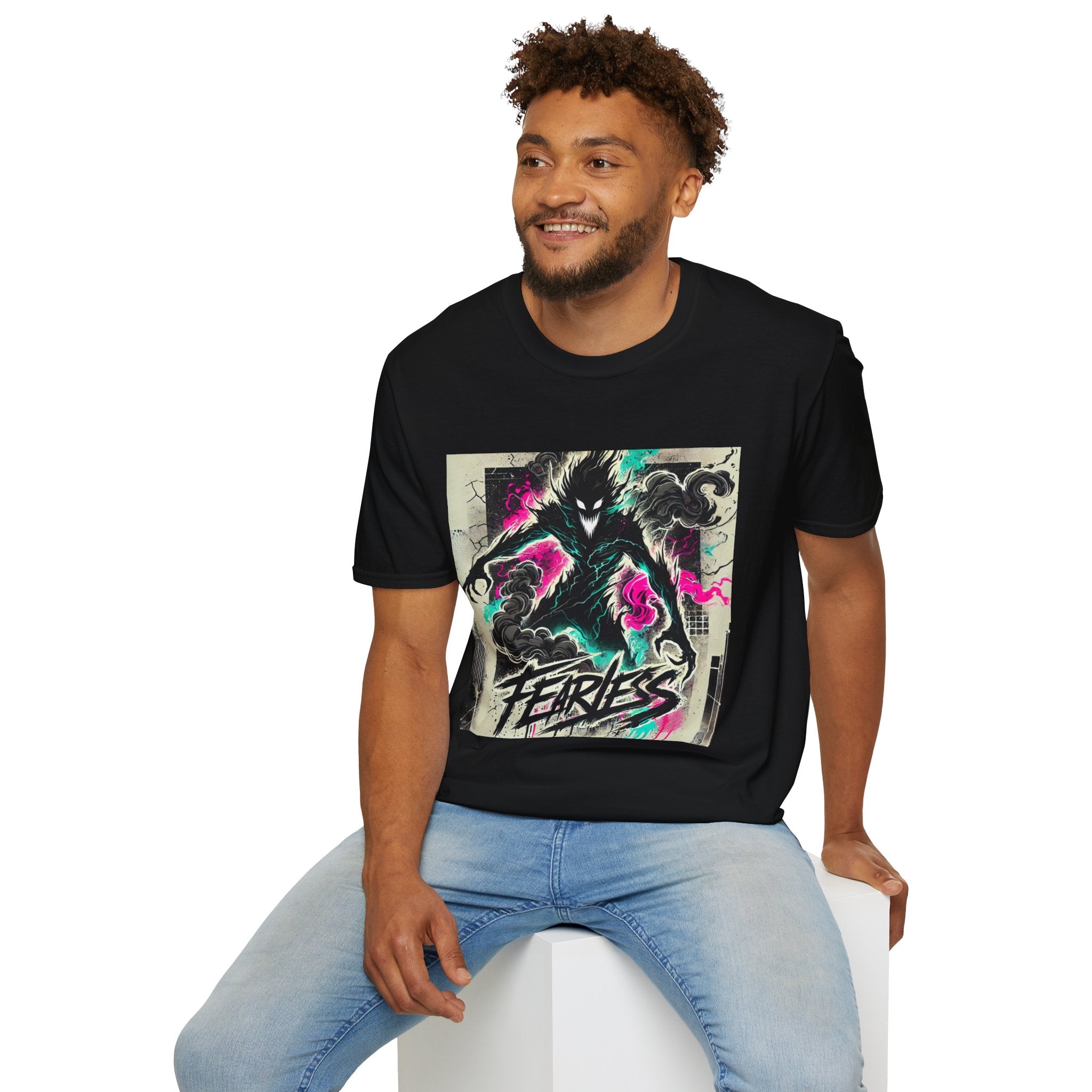 Fearless Monster Graphic T-Shirt — Neon Street Art Horror Tee