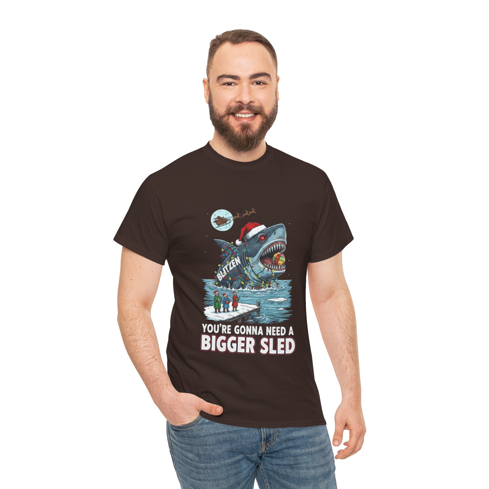 Shark Christmas Tee — "You’re Gonna Need a Bigger Sled" Holiday Shirt