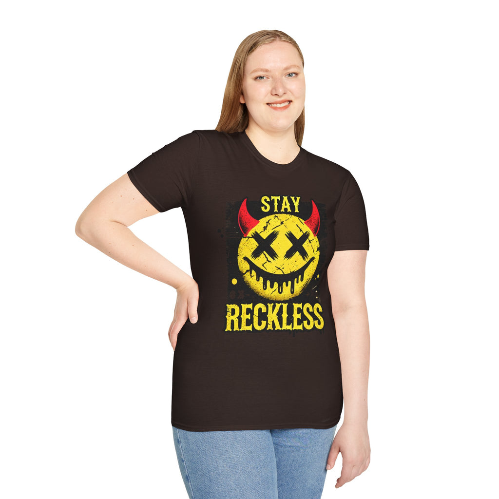 Stay Reckless – Grunge Devil Smiley Streetwear Tee