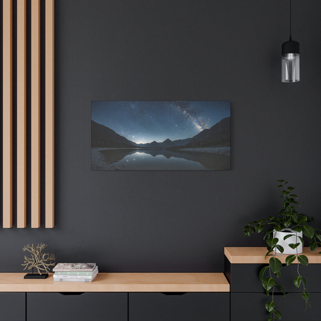 Milky Way Over the Mountains – Starry Night Sky Reflection Poster, Nature Landscape Wall Art Print