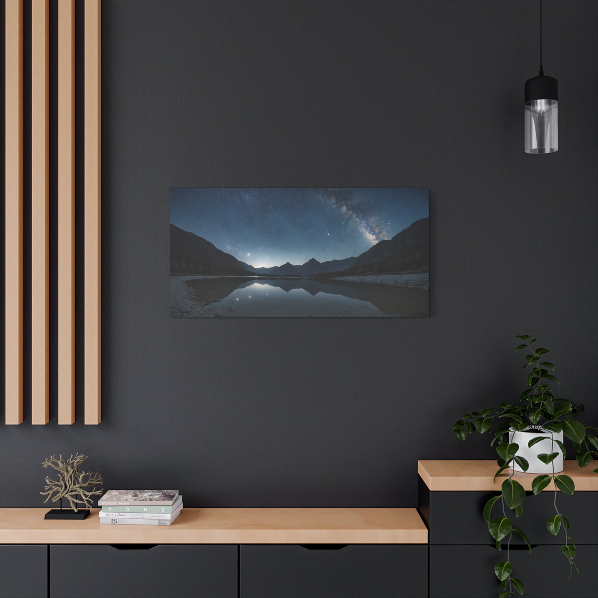 Milky Way Over the Mountains – Starry Night Sky Reflection Poster, Nature Landscape Wall Art Print