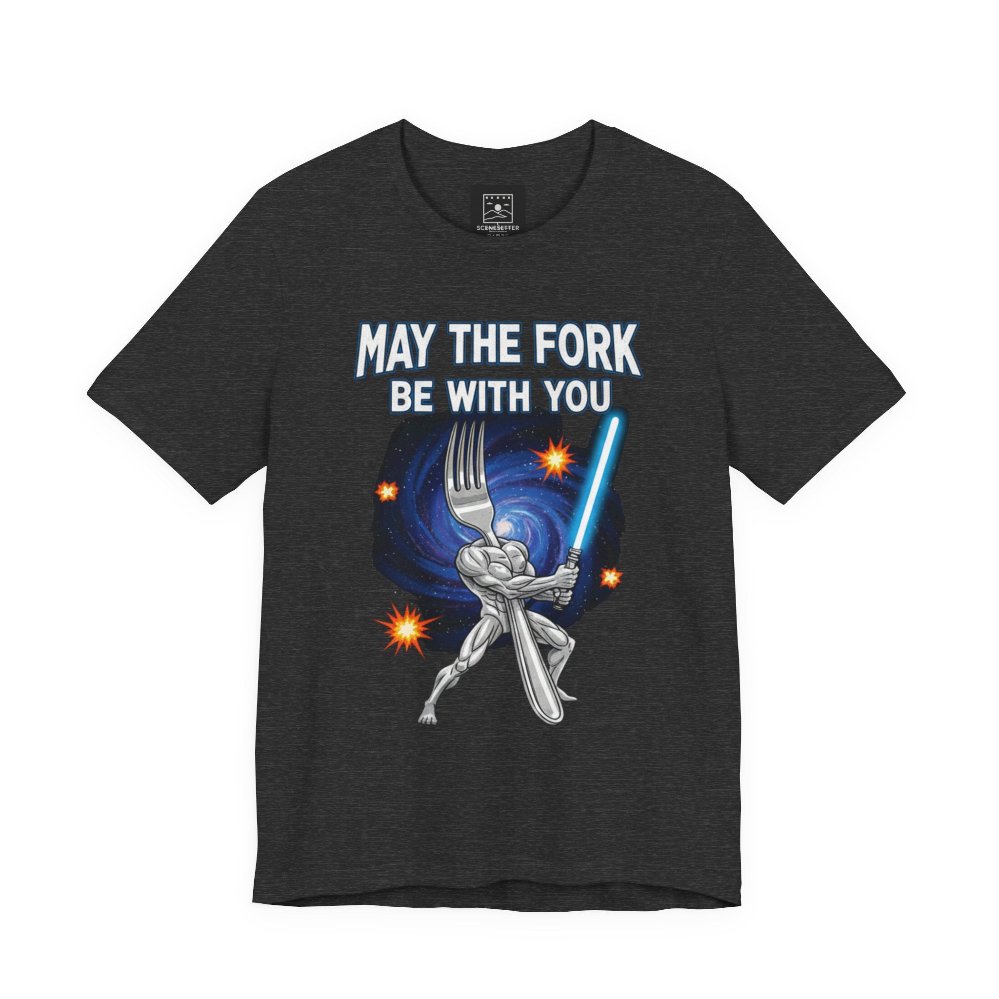 “May The Fork Be With You” Muscular Fork Warrior Sci-Fi Parody Tee