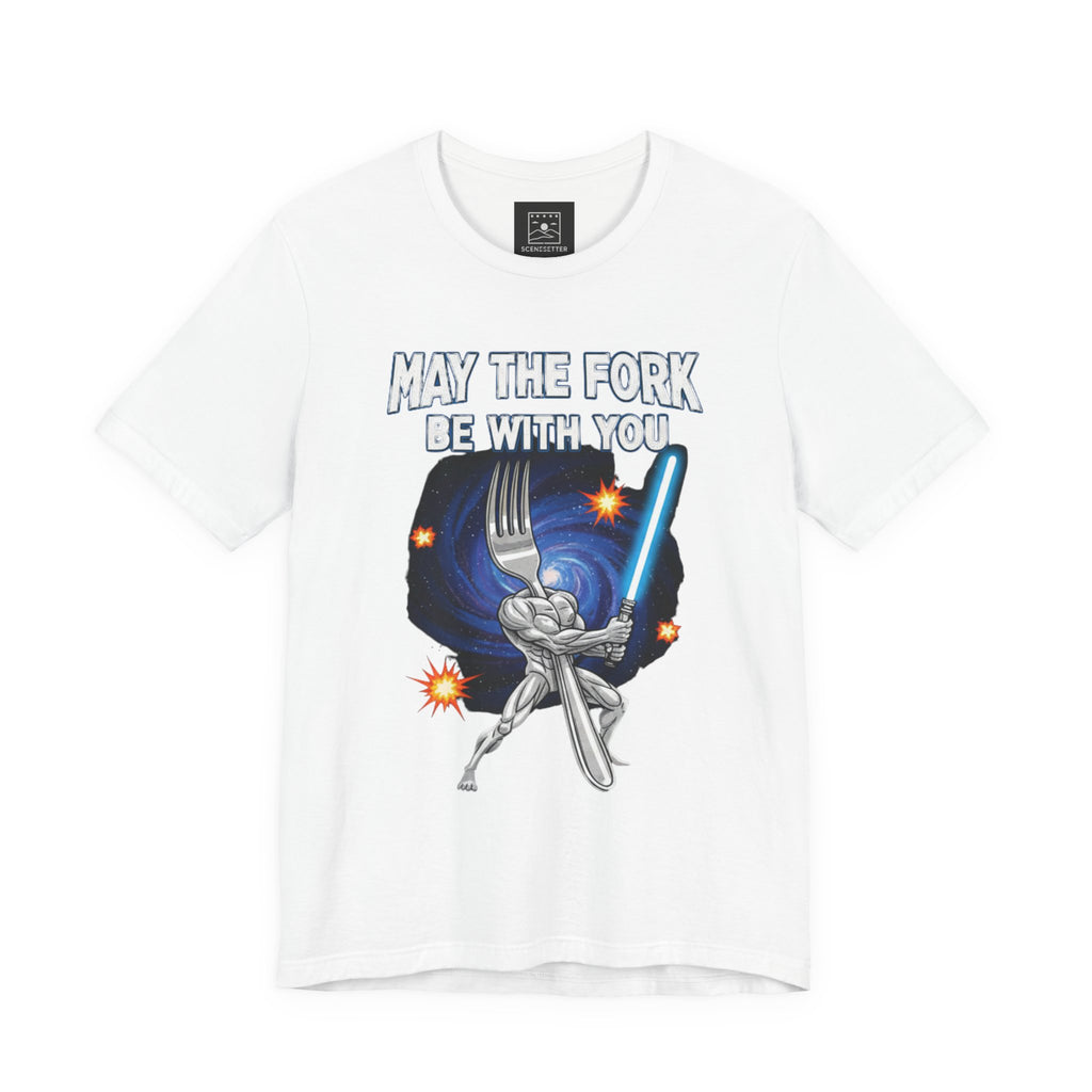 “May The Fork Be With You” Muscular Fork Warrior Sci-Fi Parody Tee