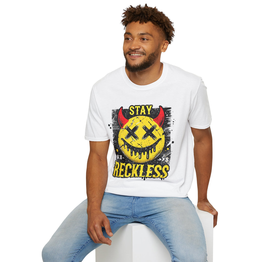 Stay Reckless – Grunge Devil Smiley Streetwear Tee