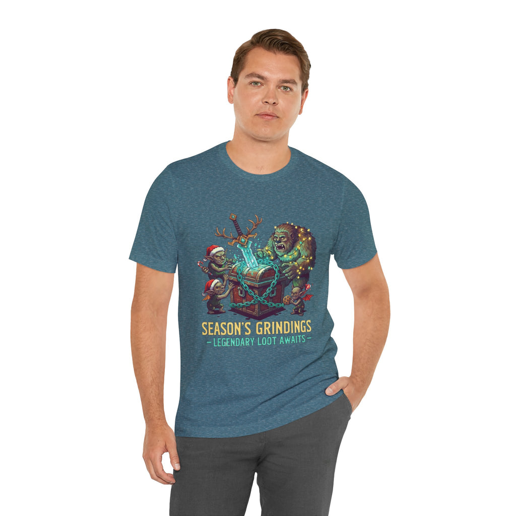 Season’s Grindings Tee — “Season’s Grindings: Legendary Loot Awaits” Holiday Gamer T-Shirt