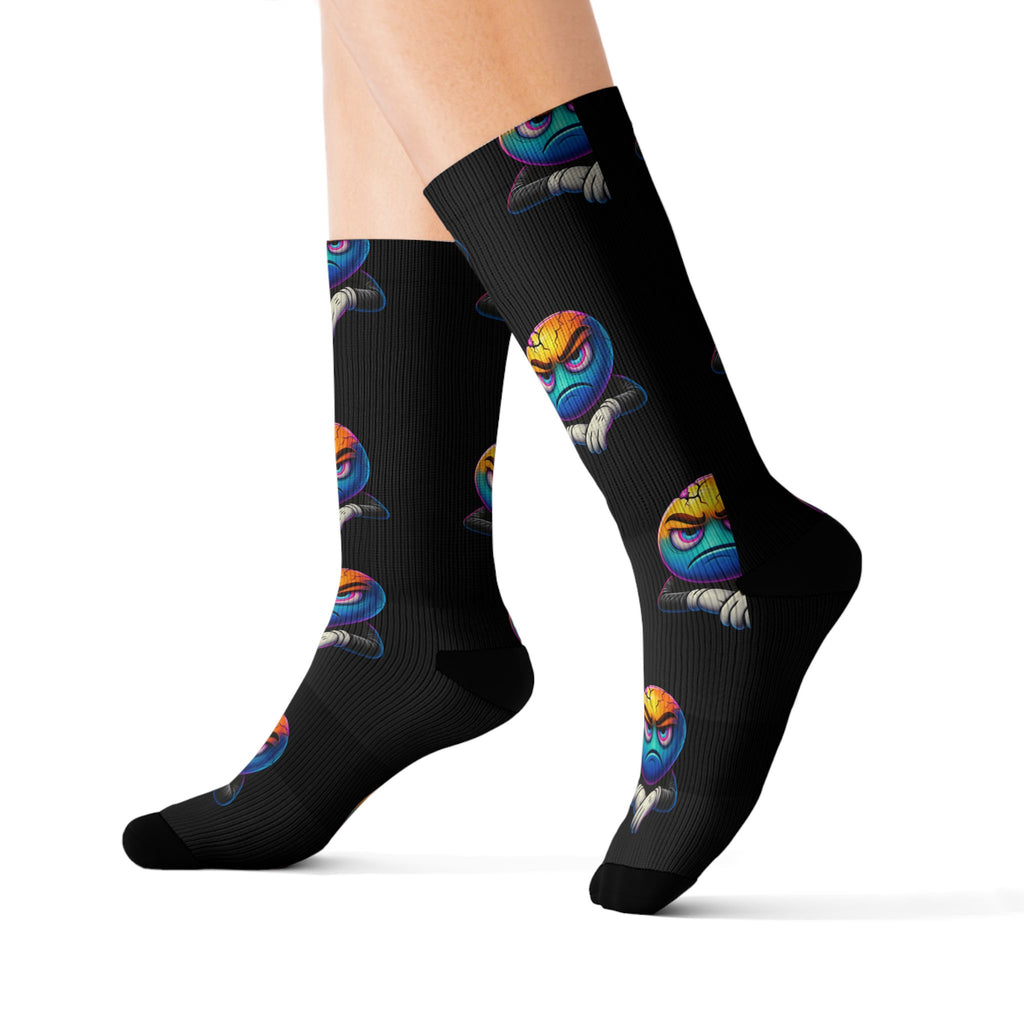 Cracked Emoji Mood Socks – Angry Face Pattern Crew Socks