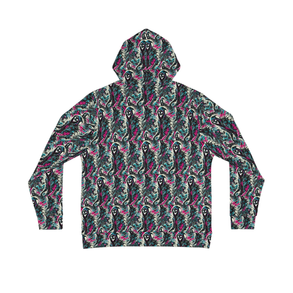 Retro Skull Pattern Hoodie — 'Fearless' Graphic All-Over Print