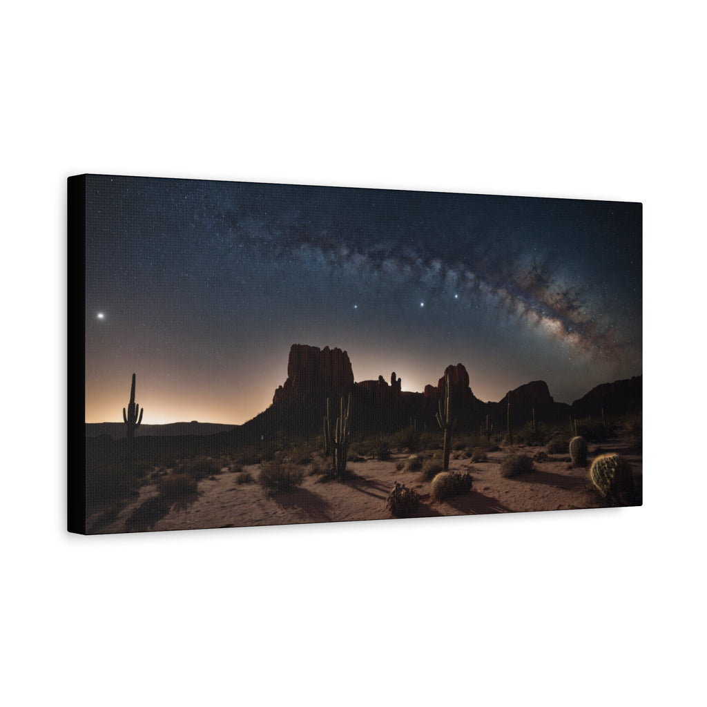 Desert Night Sky – Milky Way Over Cactus & Red Rock Landscape Poster Print, Southwest Astronomy Wall Art