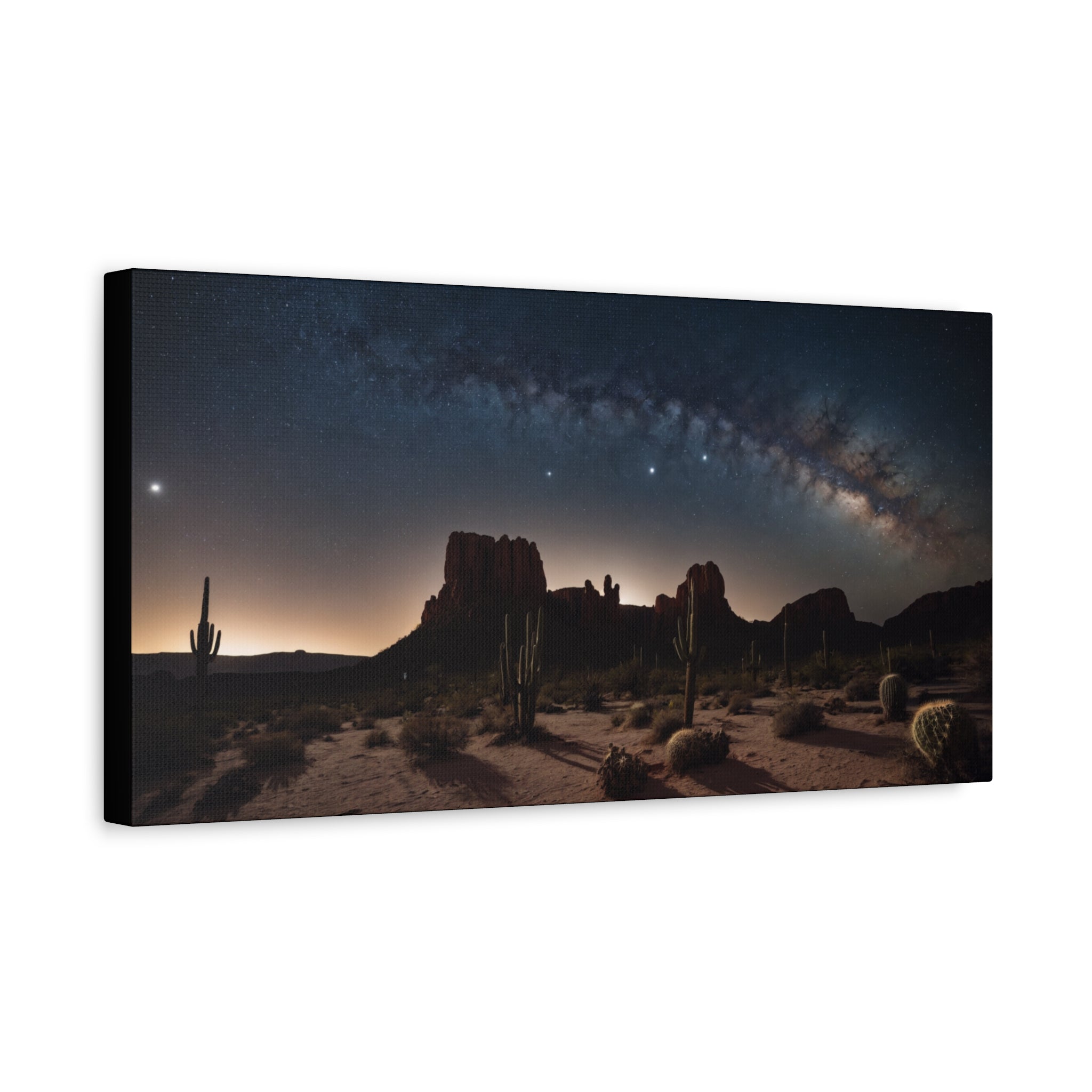 Desert Night Sky – Milky Way Over Cactus & Red Rock Landscape Poster Print, Southwest Astronomy Wall Art