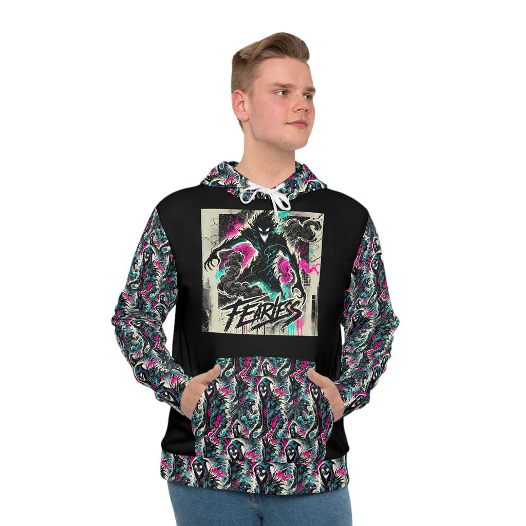 Retro Skull Pattern Hoodie — 'Fearless' Graphic All-Over Print
