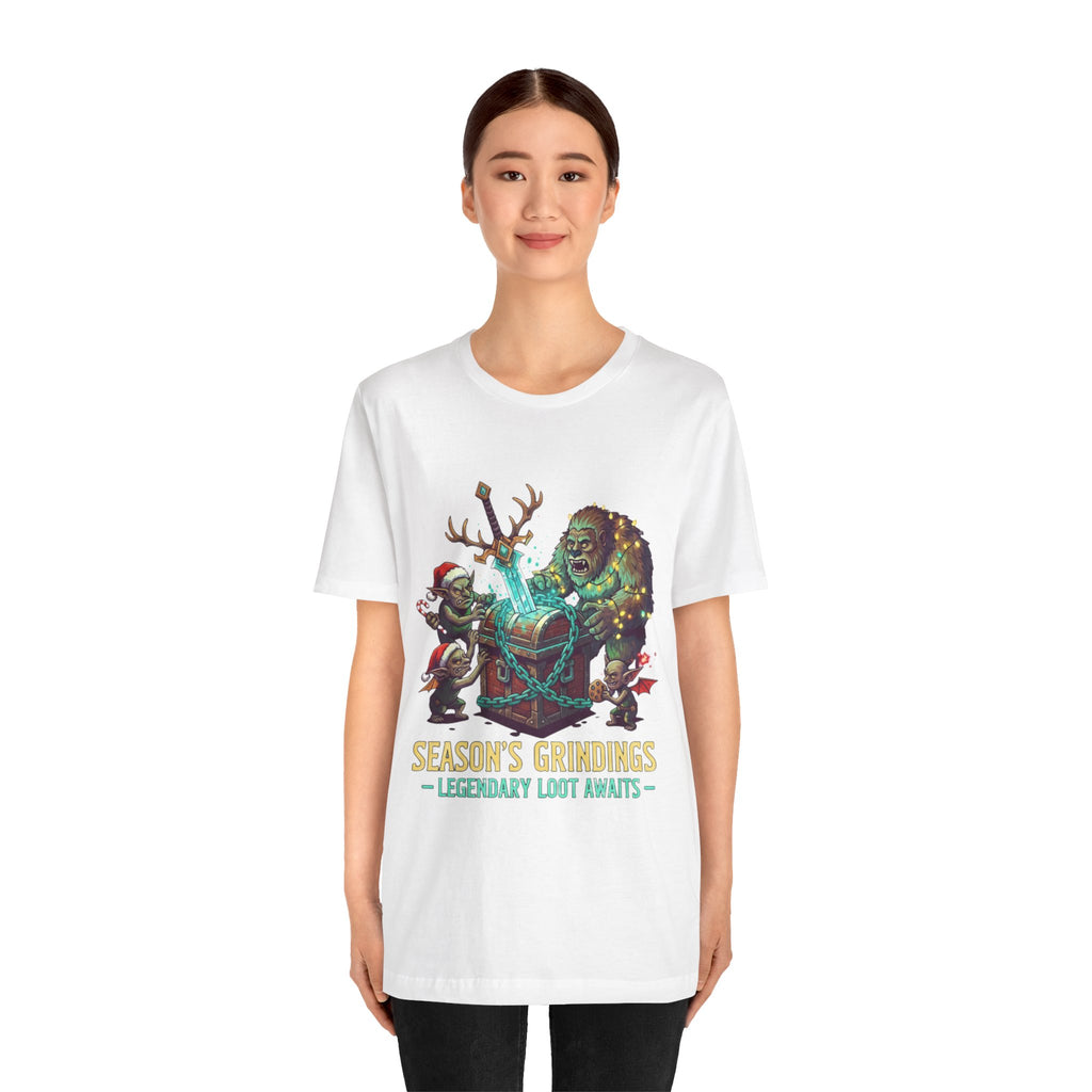 Season’s Grindings Tee — “Season’s Grindings: Legendary Loot Awaits” Holiday Gamer T-Shirt