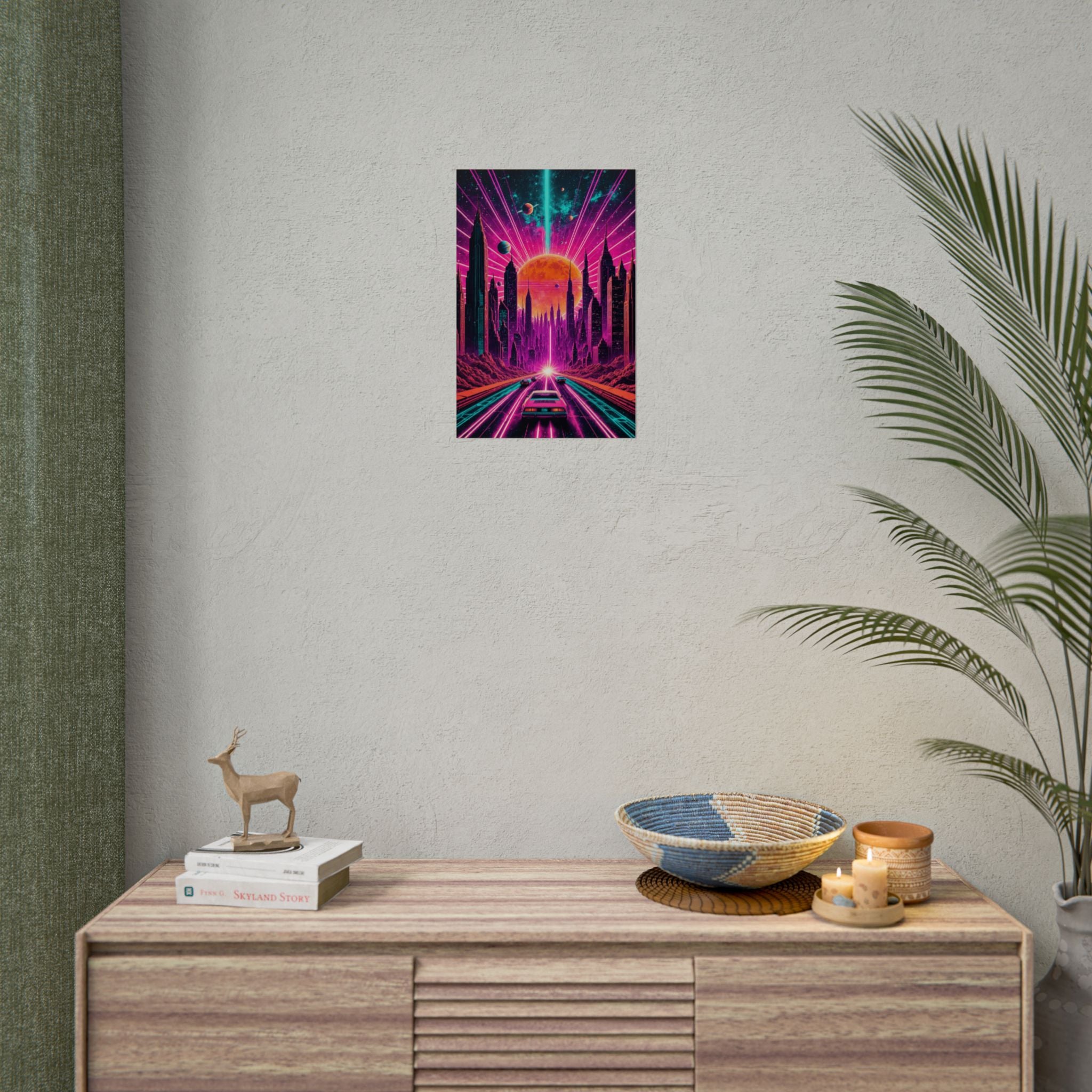 Retro Neon City Drive – Synthwave Cyberpunk Poster, Vaporwave Sci-Fi Wall Art Print