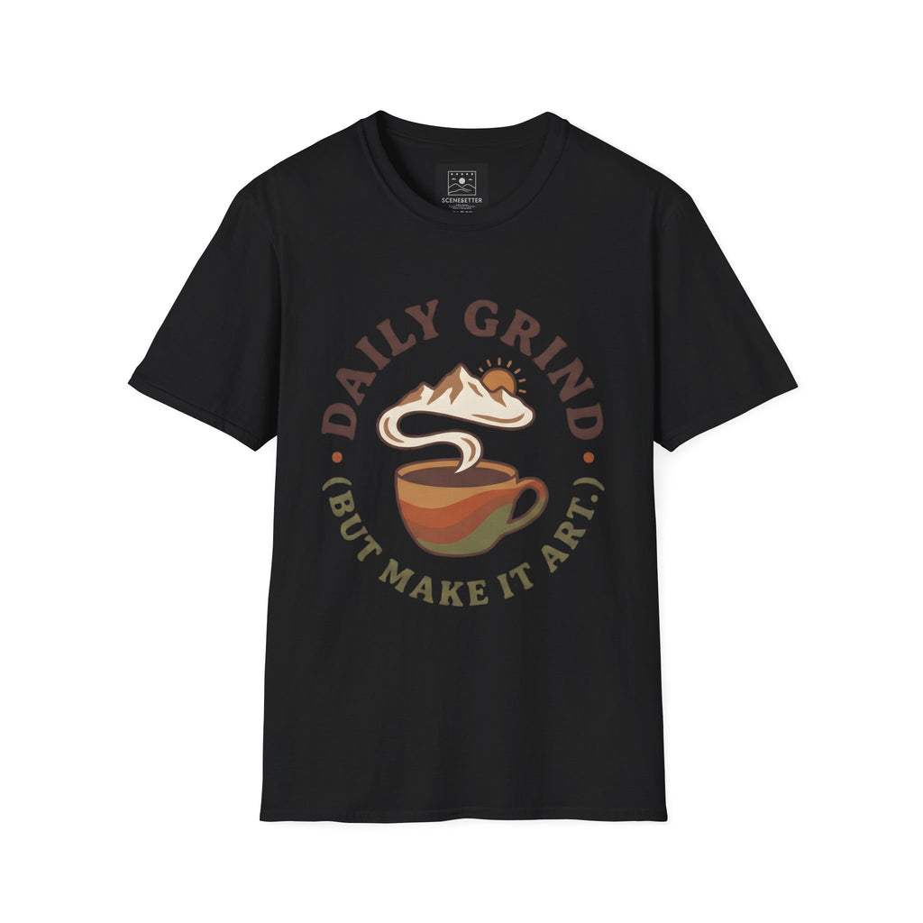 Coffee T-Shirt — "Daily Grind (But Make It Art)" Retro Cafe Tee