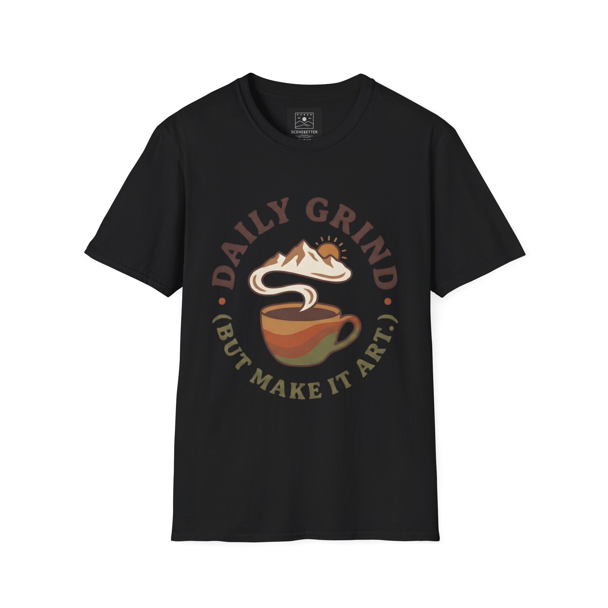 Coffee T-Shirt — "Daily Grind (But Make It Art)" Retro Cafe Tee