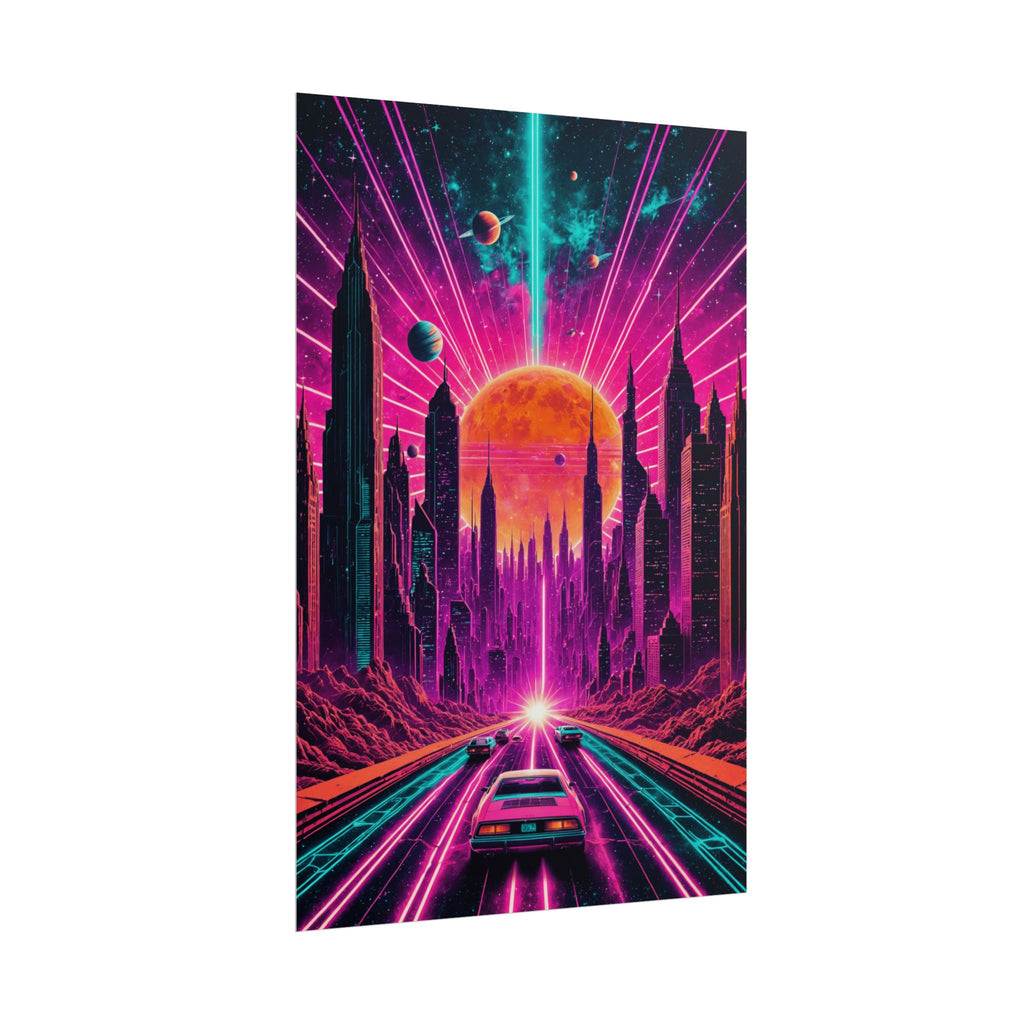 Retro Neon City Drive – Synthwave Cyberpunk Poster, Vaporwave Sci-Fi Wall Art Print