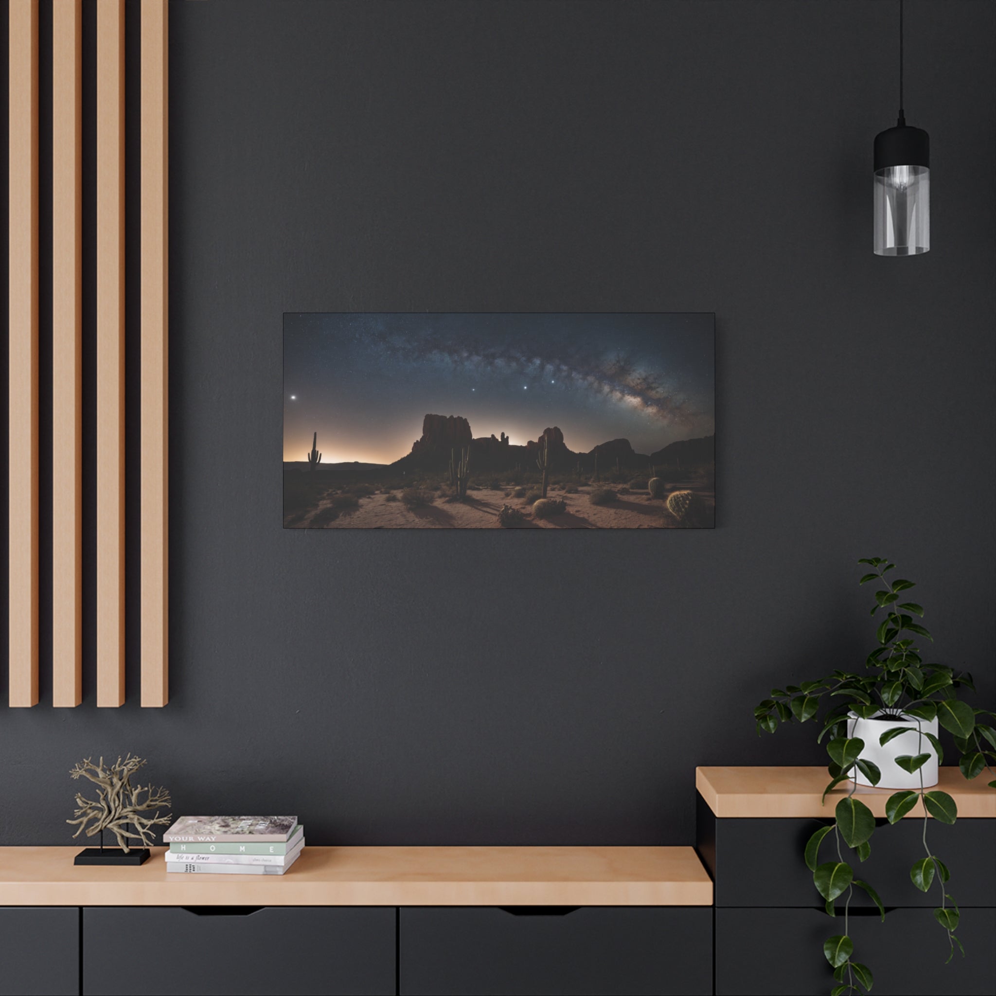 Desert Night Sky – Milky Way Over Cactus & Red Rock Landscape Poster Print, Southwest Astronomy Wall Art