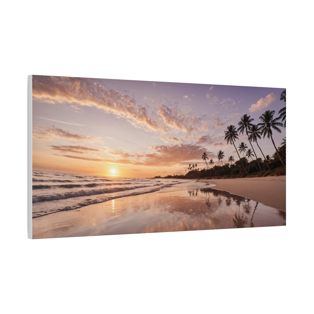 Beach Sunset Serenity – Tropical Ocean Waves & Palm Trees Poster Print, Coastal Sunset Wall Art