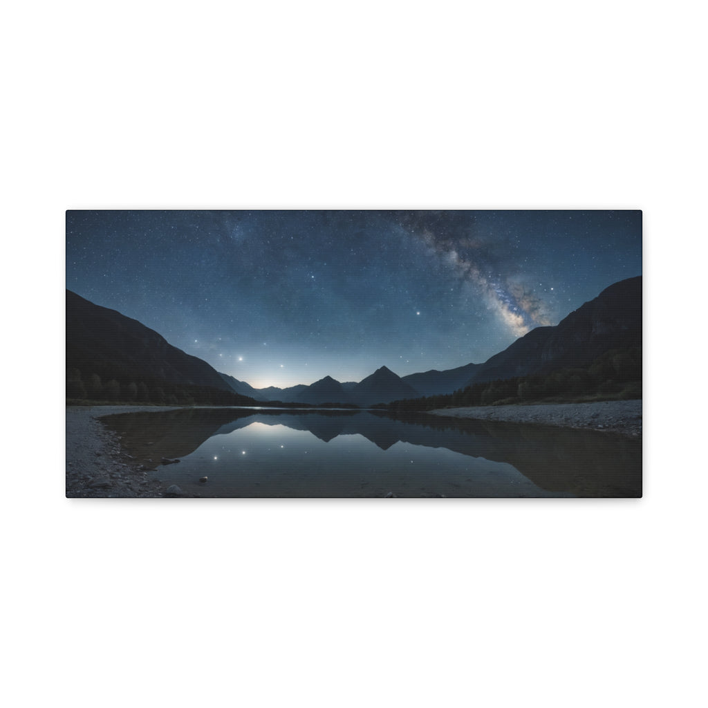 Milky Way Over the Mountains – Starry Night Sky Reflection Poster, Nature Landscape Wall Art Print
