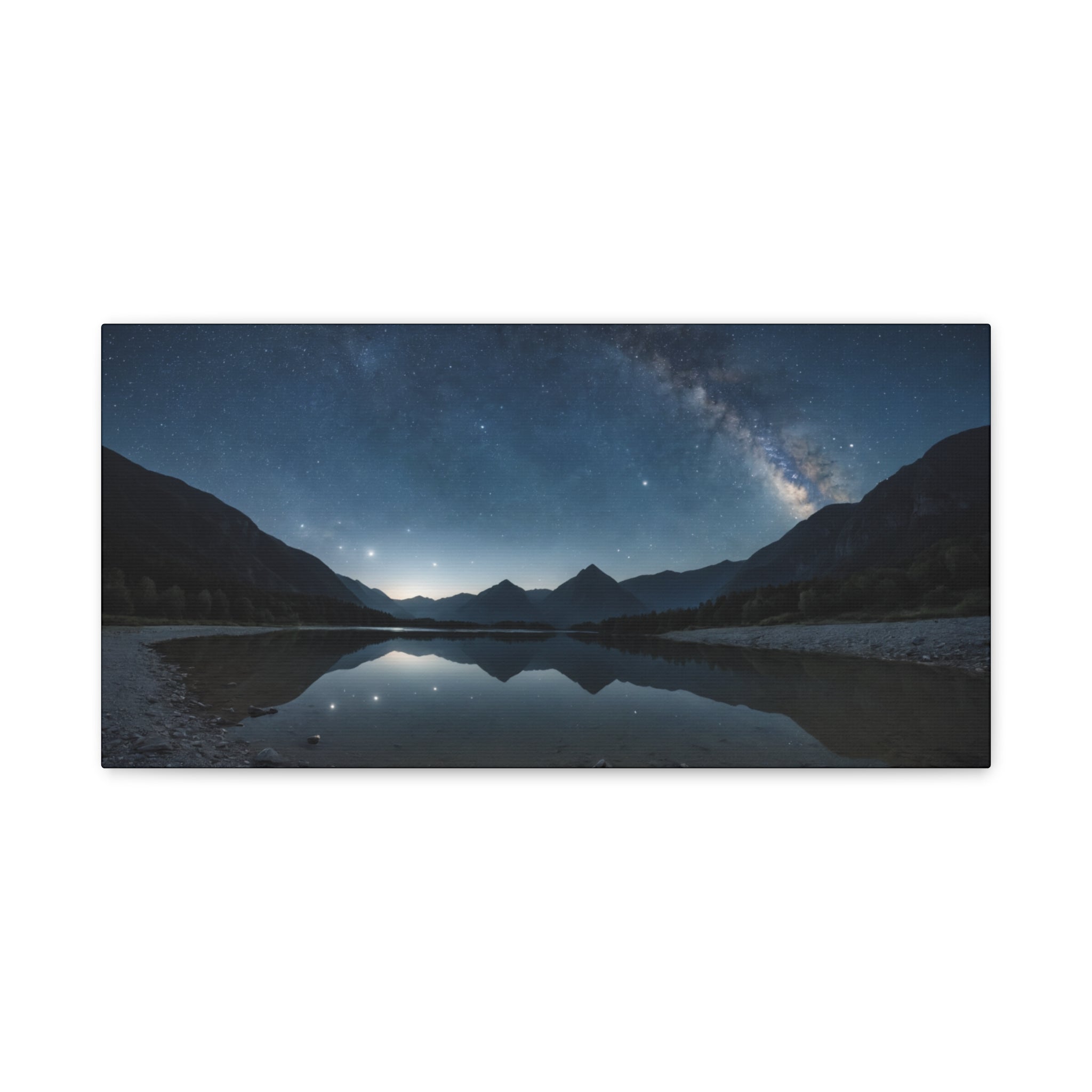 Milky Way Over the Mountains – Starry Night Sky Reflection Poster, Nature Landscape Wall Art Print