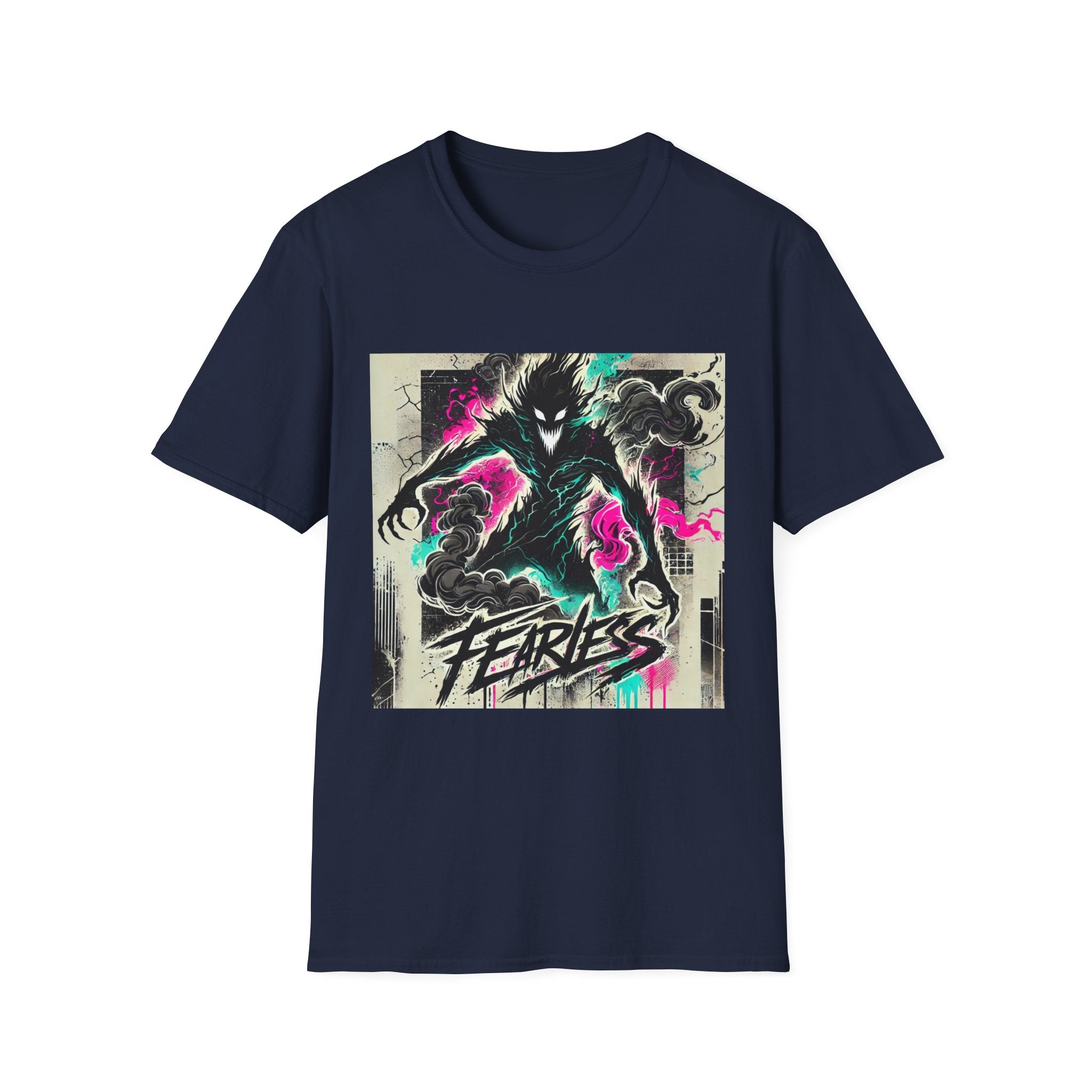 Fearless Monster Graphic T-Shirt — Neon Street Art Horror Tee