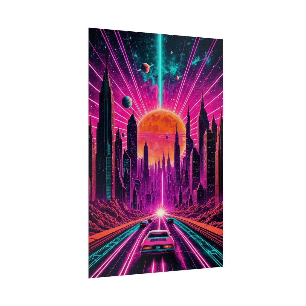 Retro Neon City Drive – Synthwave Cyberpunk Poster, Vaporwave Sci-Fi Wall Art Print