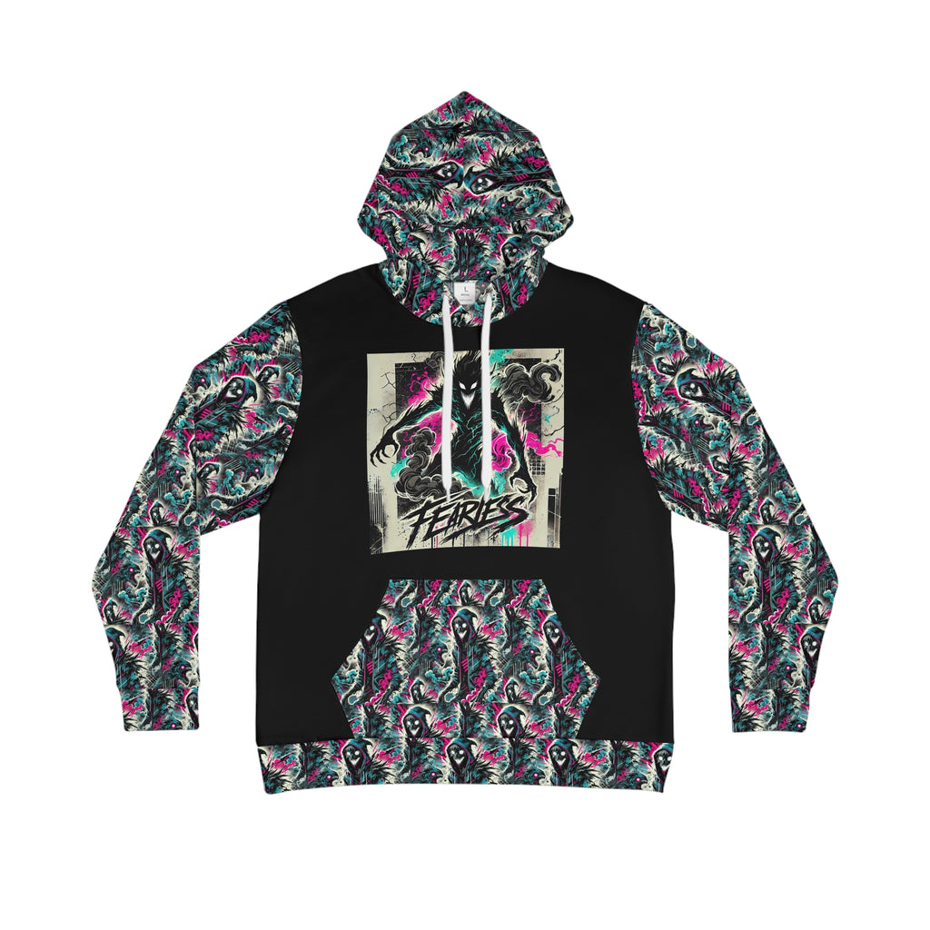 Retro Skull Pattern Hoodie — 'Fearless' Graphic All-Over Print