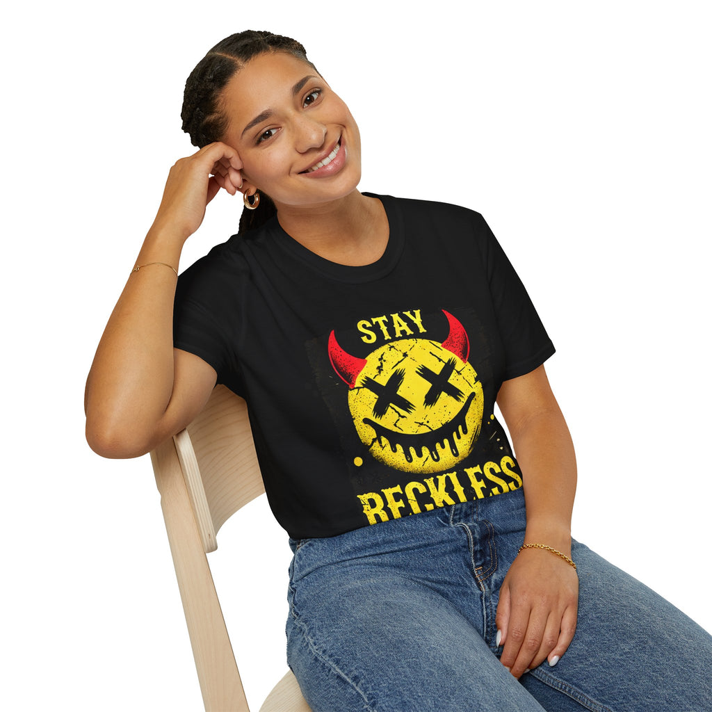 Stay Reckless – Grunge Devil Smiley Streetwear Tee