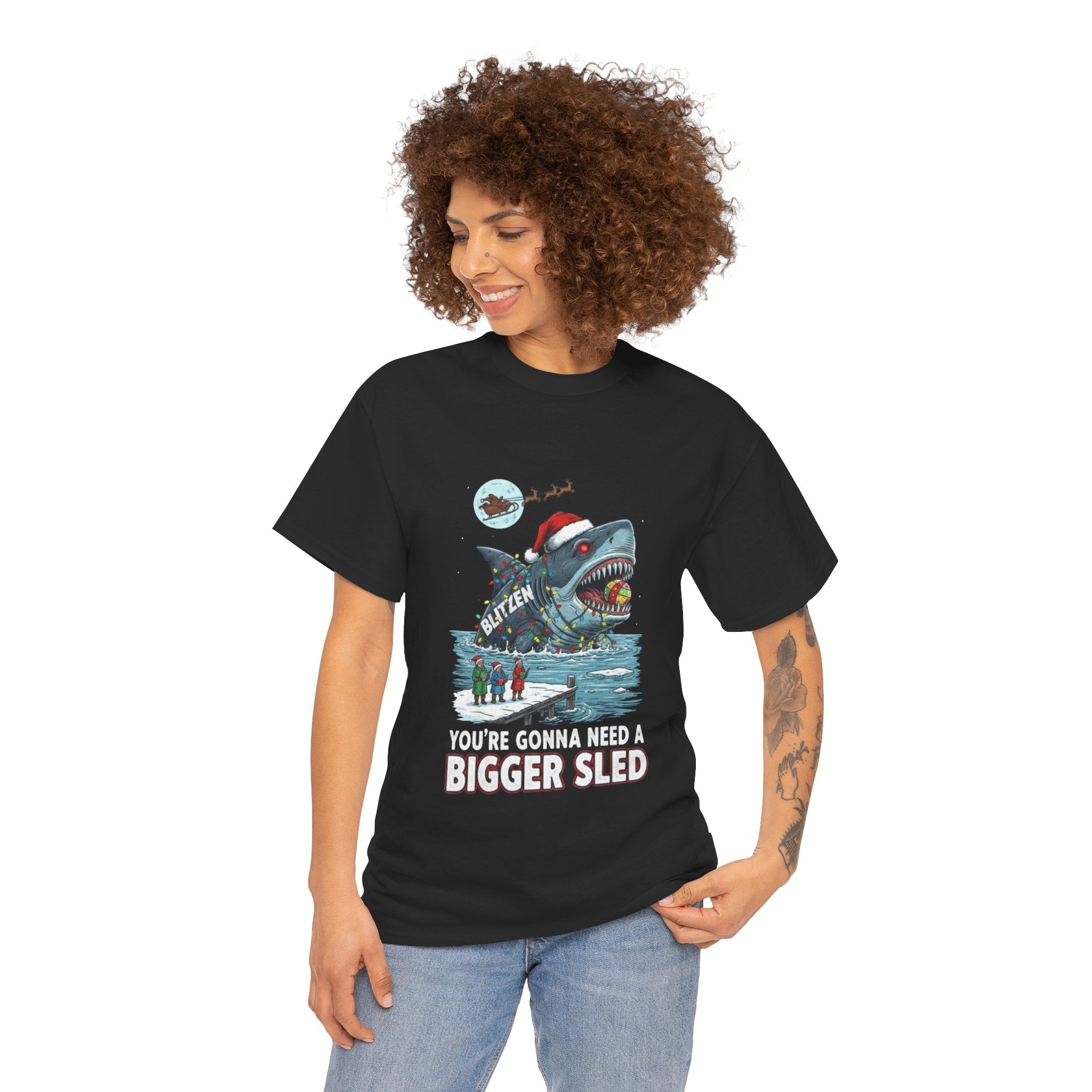 Shark Christmas Tee — "You’re Gonna Need a Bigger Sled" Holiday Shirt