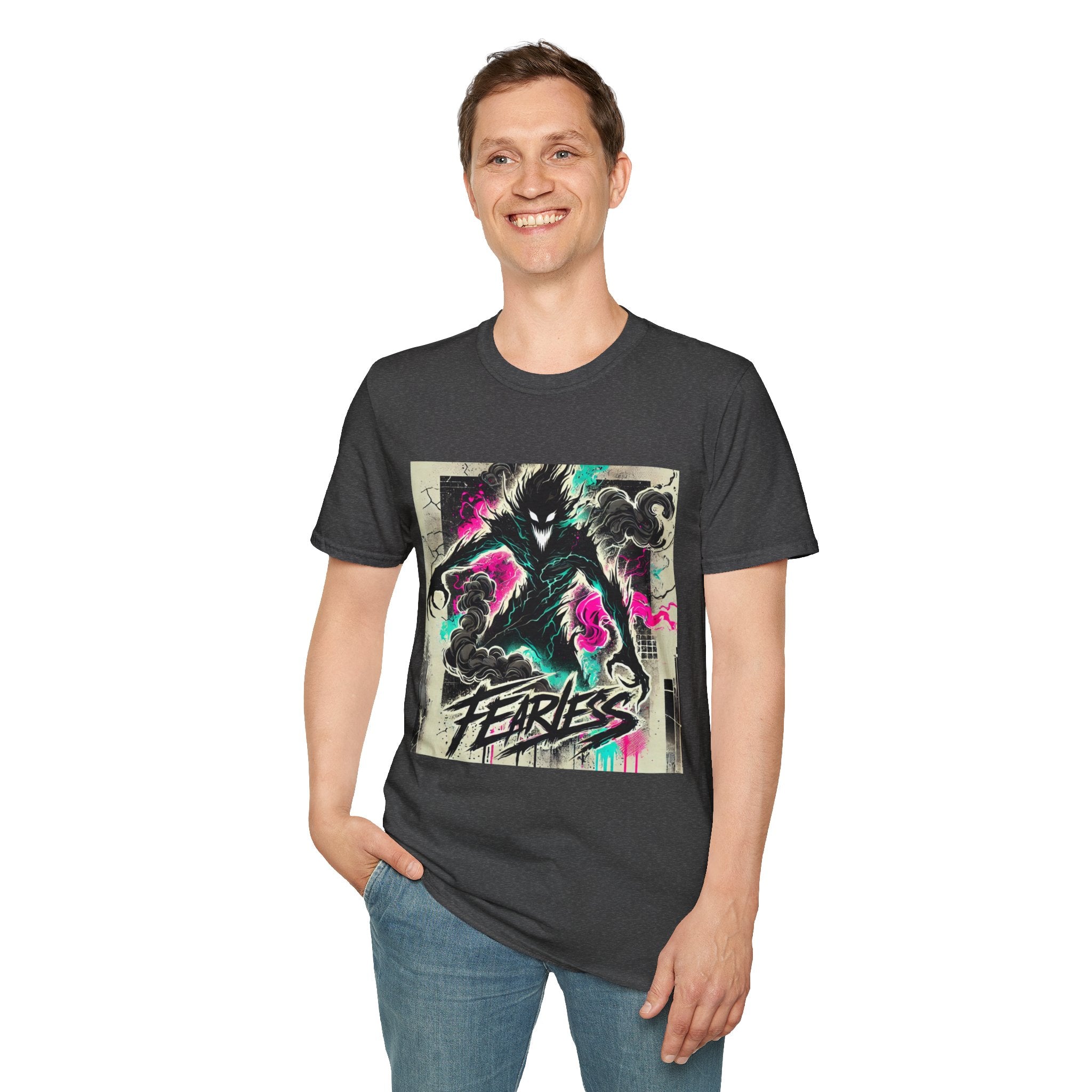 Fearless Monster Graphic T-Shirt — Neon Street Art Horror Tee