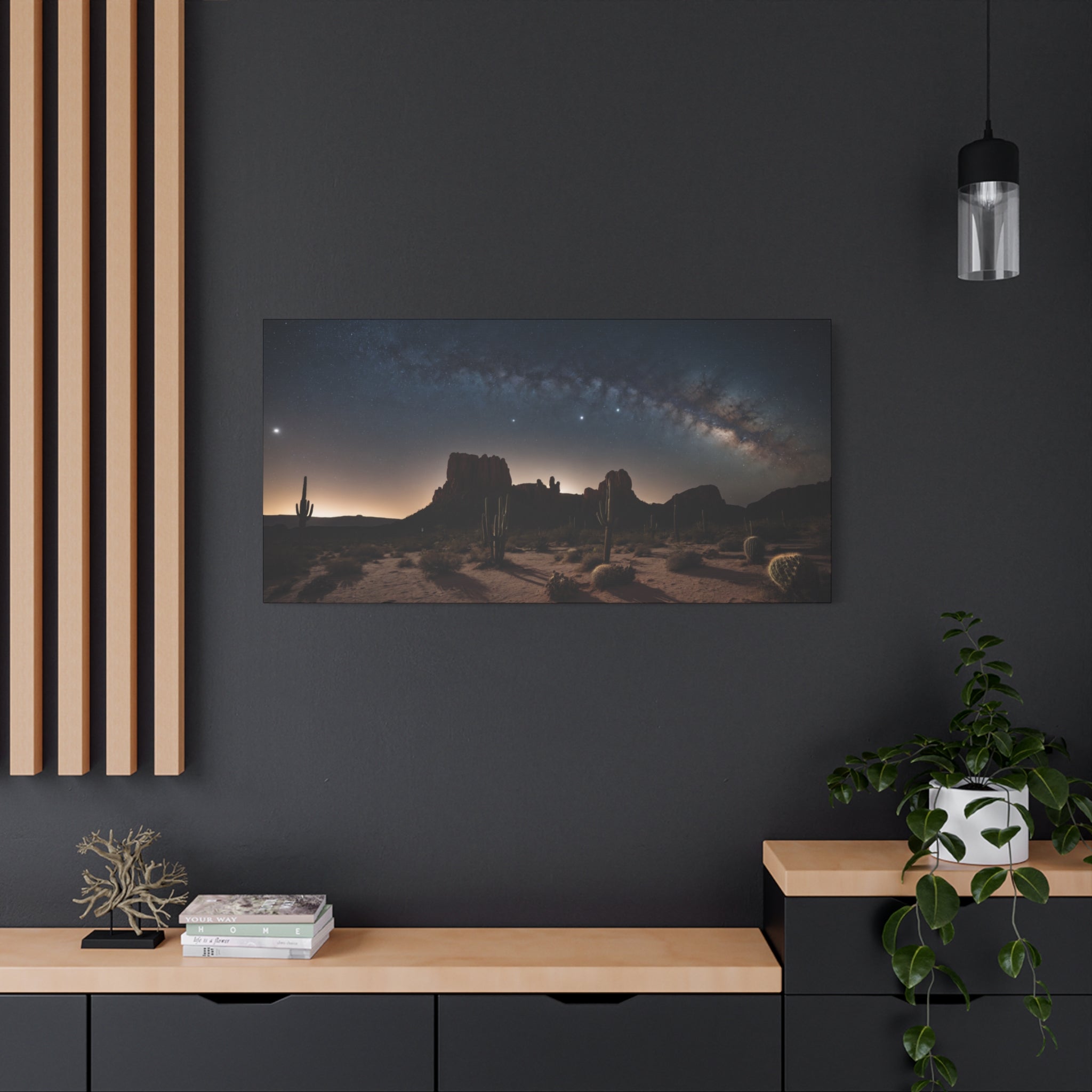 Desert Night Sky – Milky Way Over Cactus & Red Rock Landscape Poster Print, Southwest Astronomy Wall Art