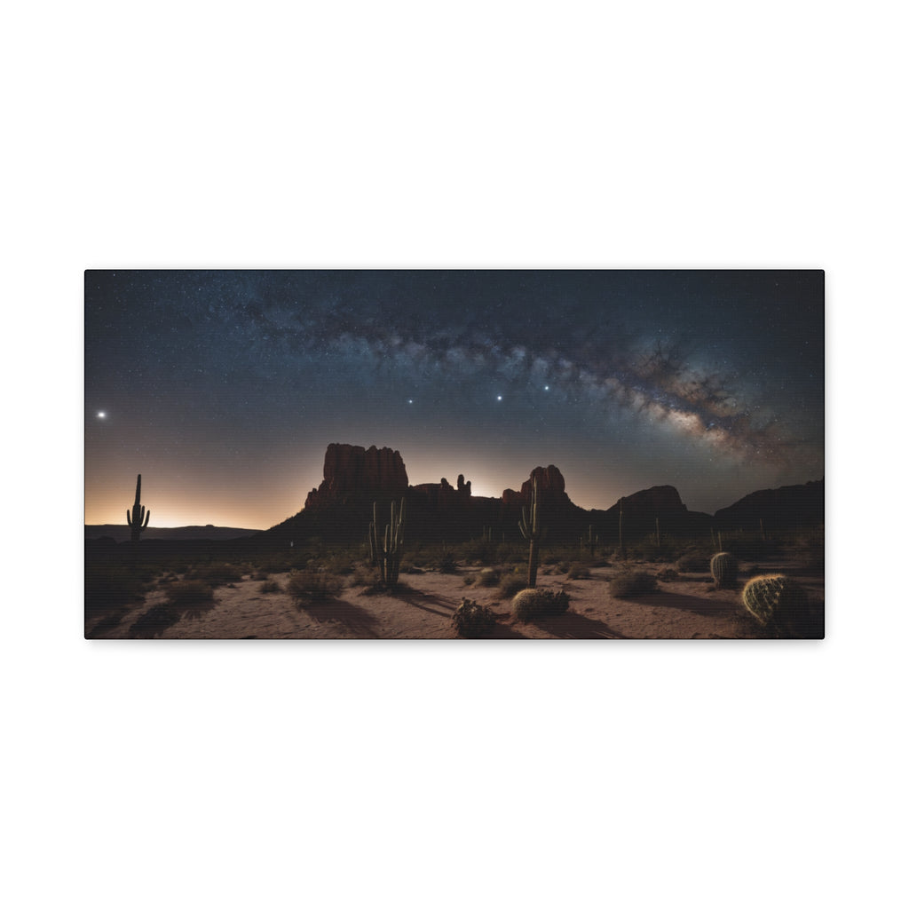 Desert Night Sky – Milky Way Over Cactus & Red Rock Landscape Poster Print, Southwest Astronomy Wall Art