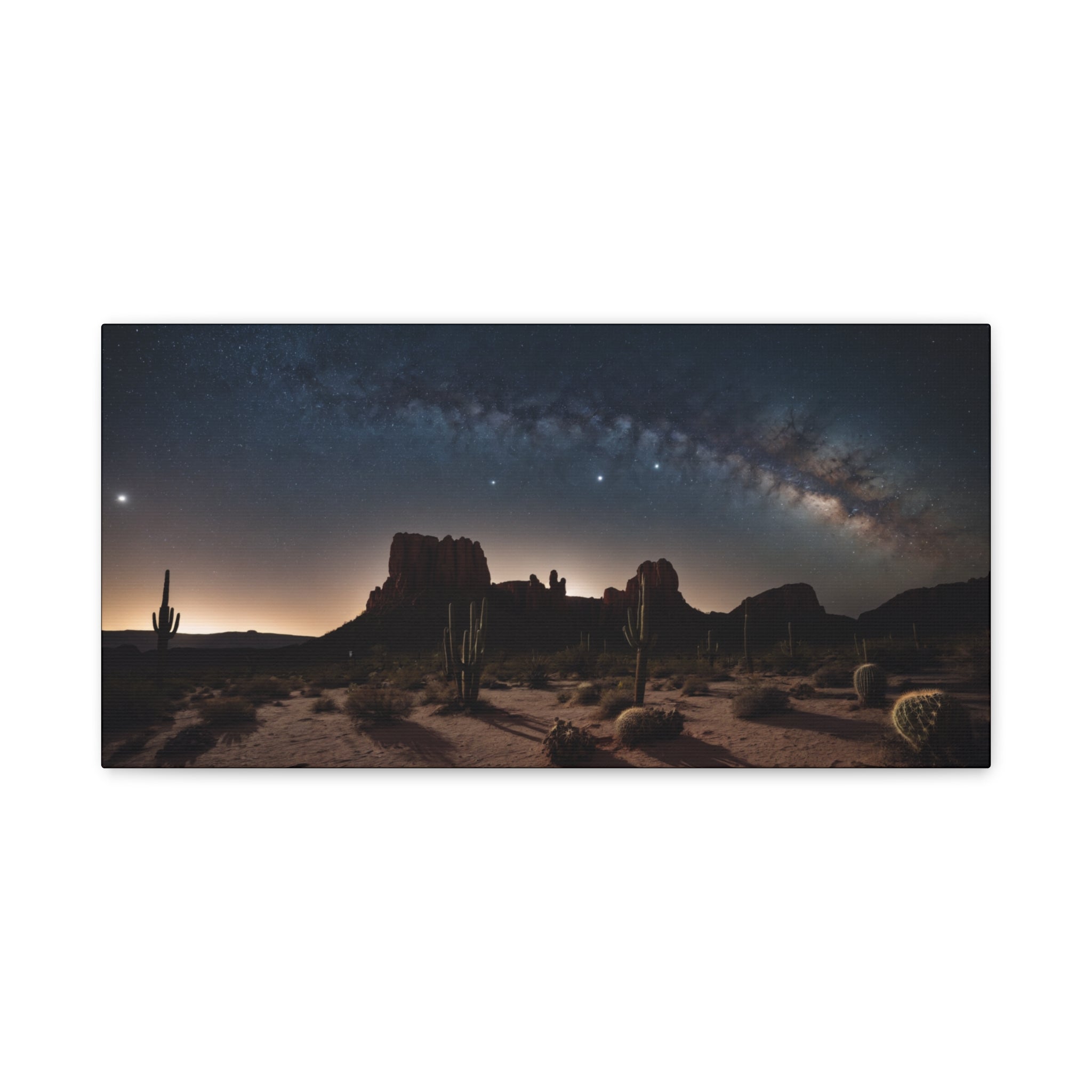 Desert Night Sky – Milky Way Over Cactus & Red Rock Landscape Poster Print, Southwest Astronomy Wall Art