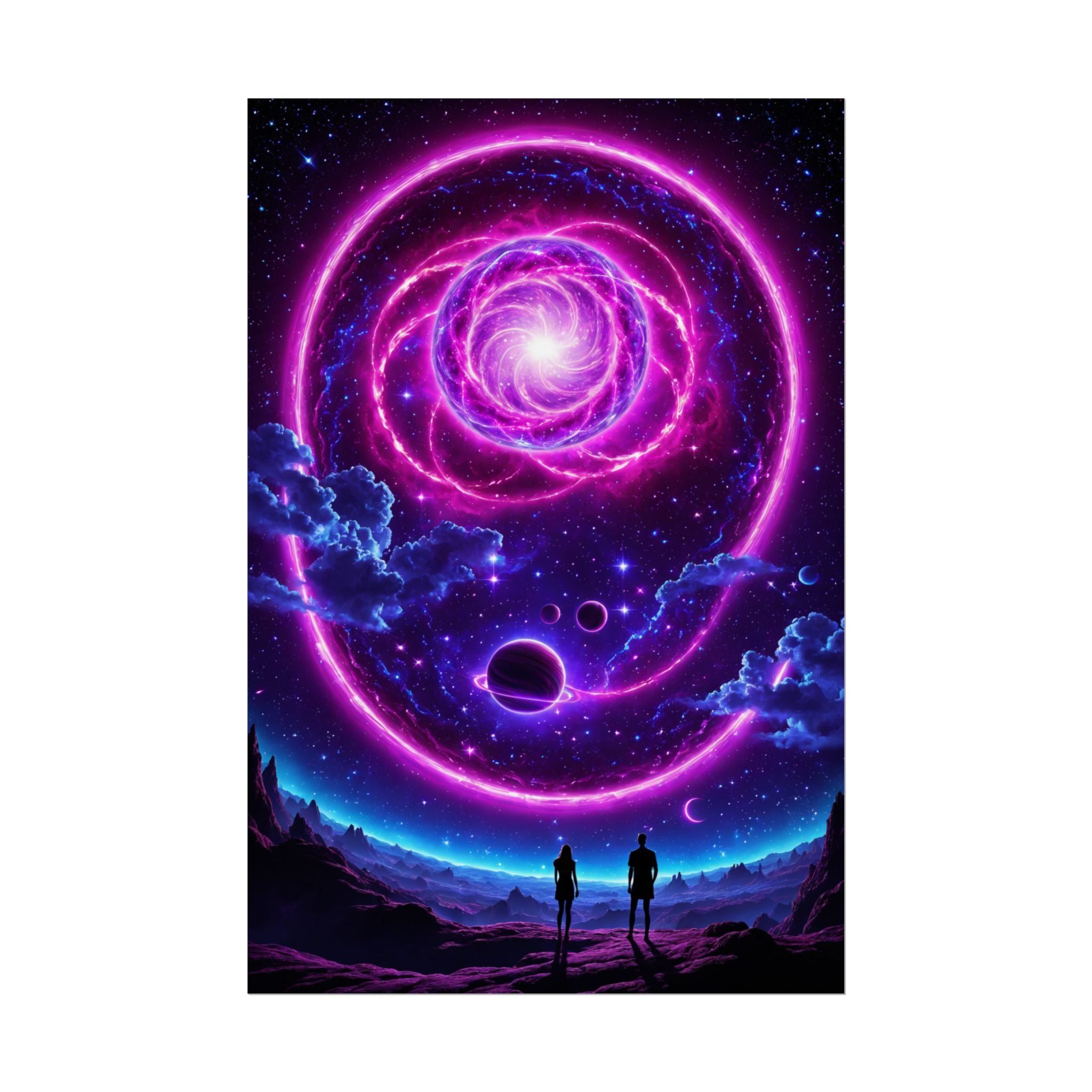 Cosmic Awakening – Trippy Neon Galaxy Poster, Psychedelic Space Art Print, Surreal Universe Wall Decor
